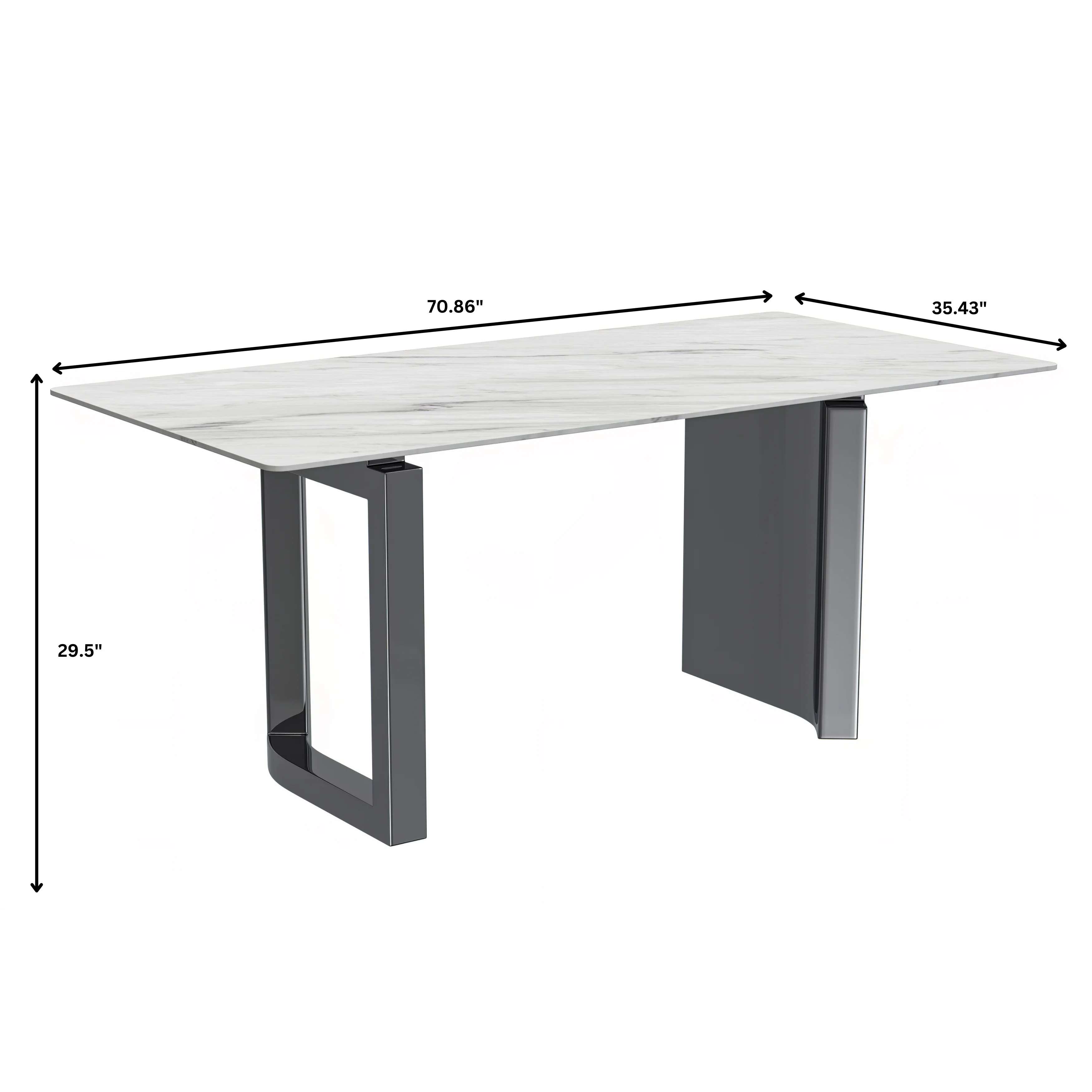 Astra Series Modern Dining Table Stainless Steel Base, With 71" White Sintered Stone Top