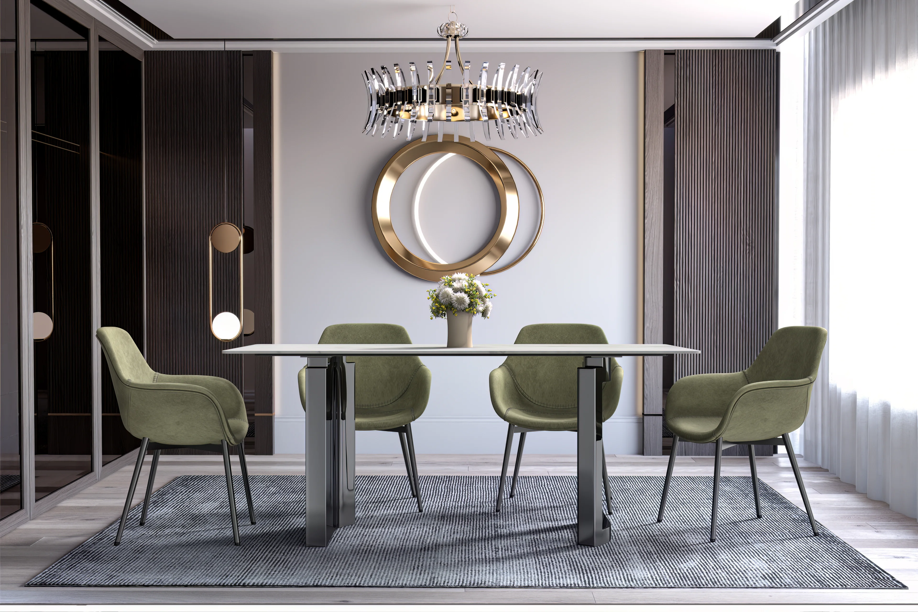 Astra Series Modern Dining Table Stainless Steel Base, With 71" White Sintered Stone Top