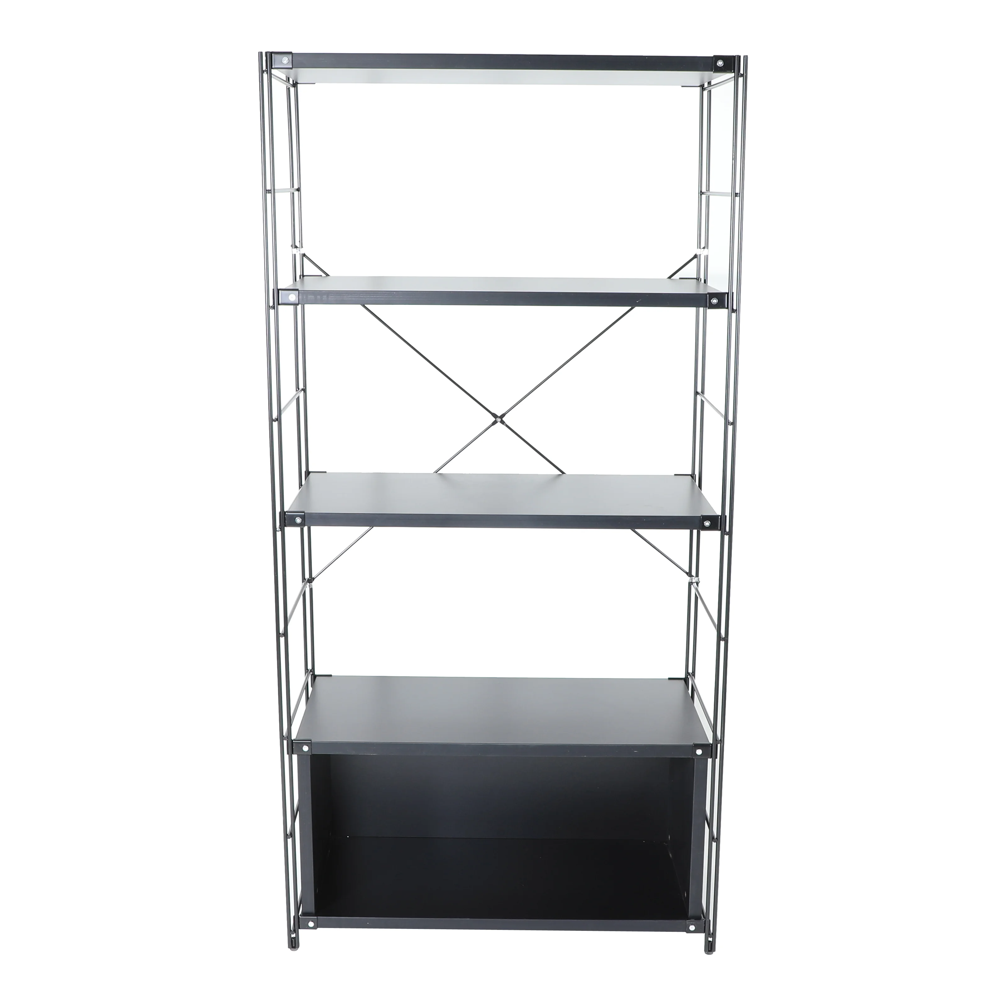 Brentwood Etagere Bookcase with Black Powder Coated Steel Frame and Melamine Board Shelves