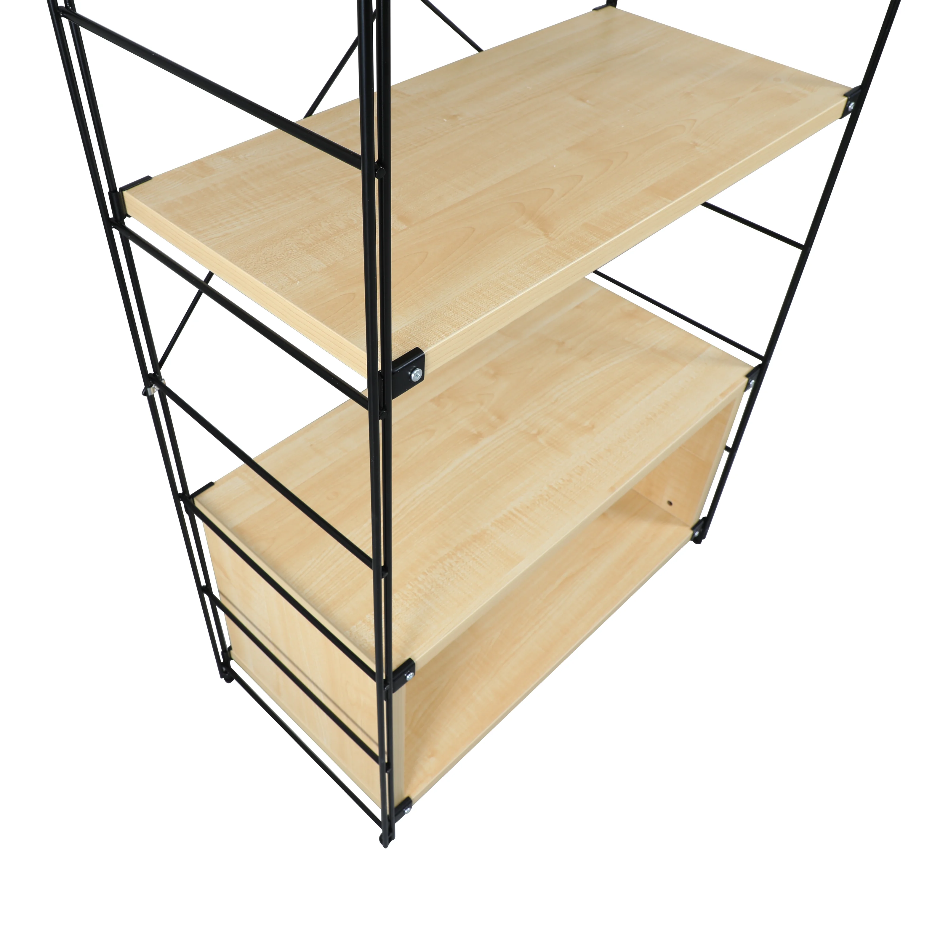 Brentwood Etagere Bookcase with Black Powder Coated Steel Frame and Melamine Board Shelves