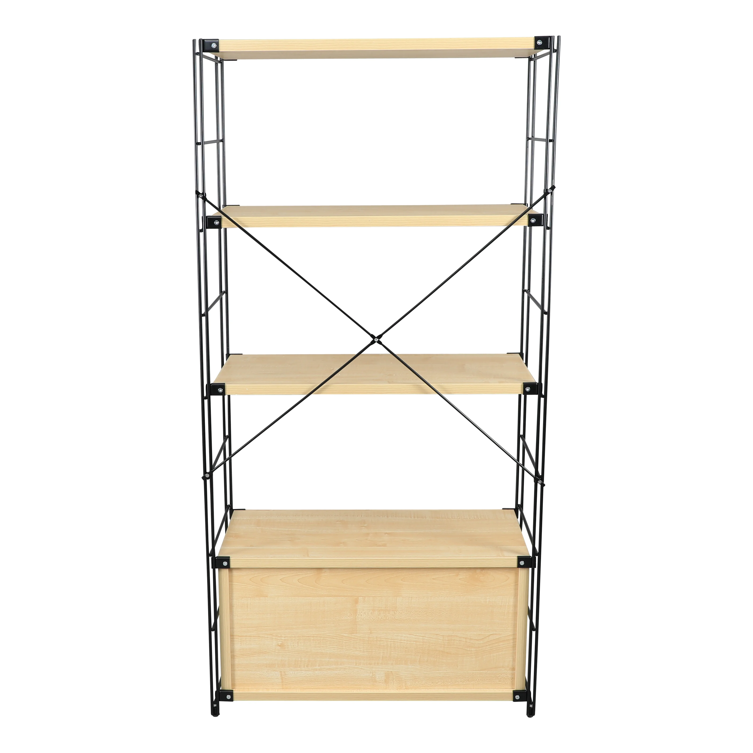 Brentwood Etagere Bookcase with Black Powder Coated Steel Frame and Melamine Board Shelves