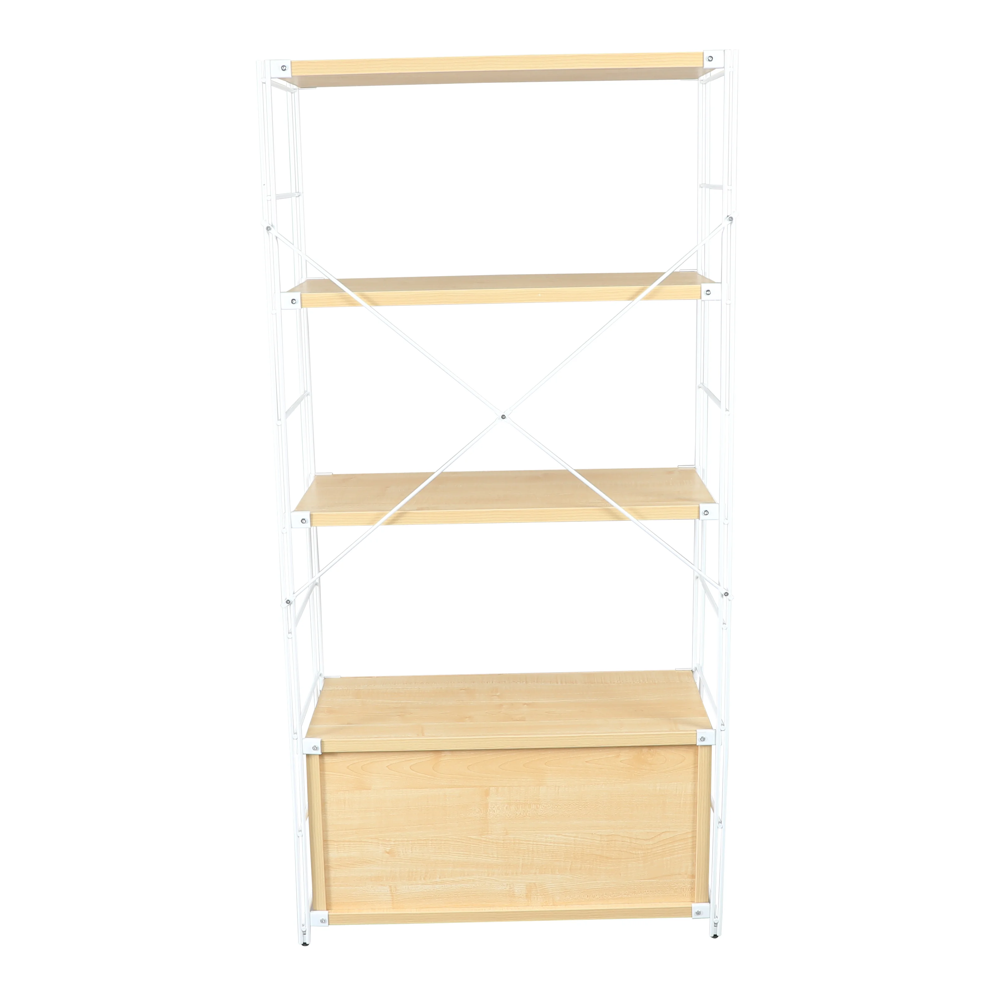 Brentwood Etagere Bookcase with White Powder Coated Steel Frame and Melamine Board Shelves