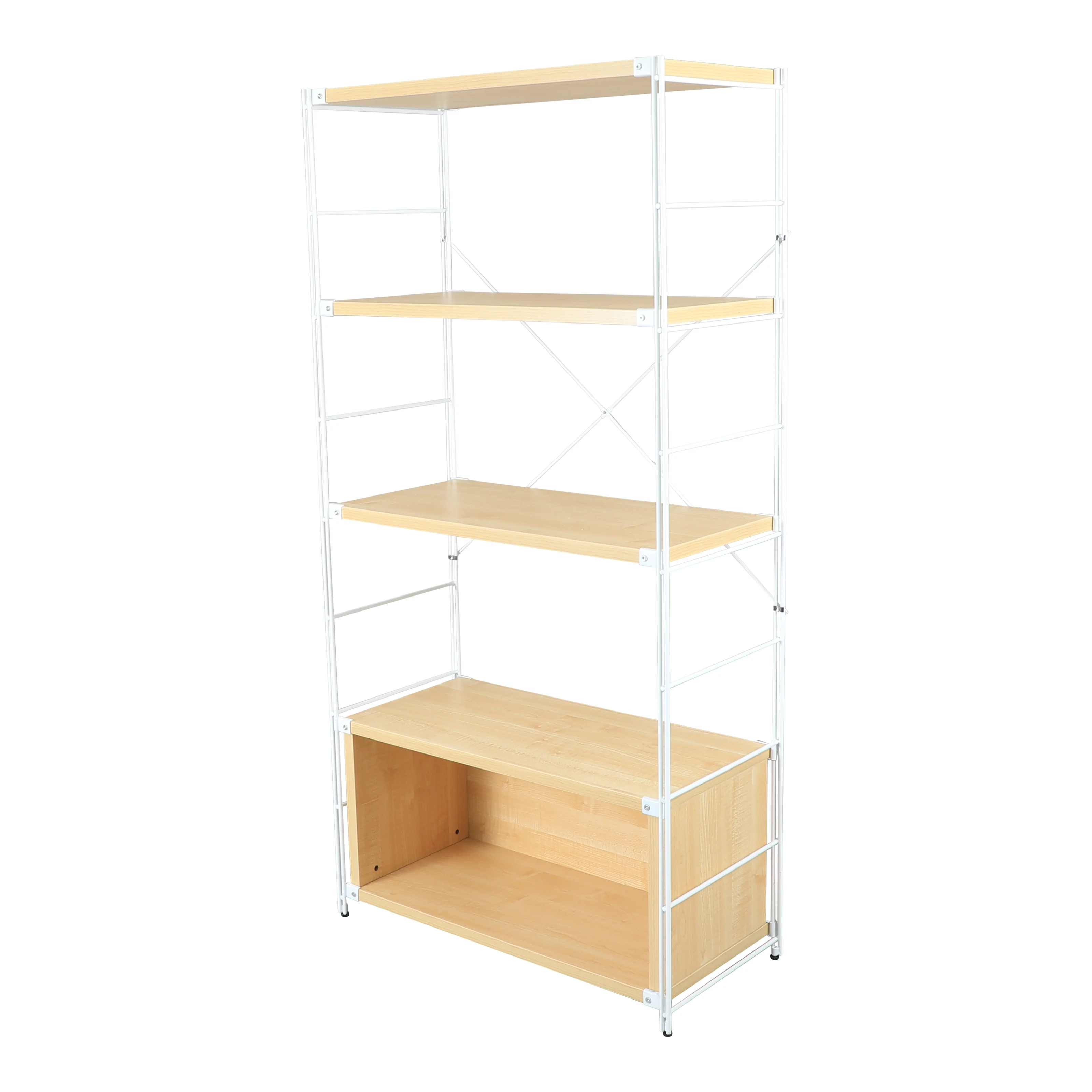 Brentwood Etagere Bookcase with White Powder Coated Steel Frame and Melamine Board Shelves
