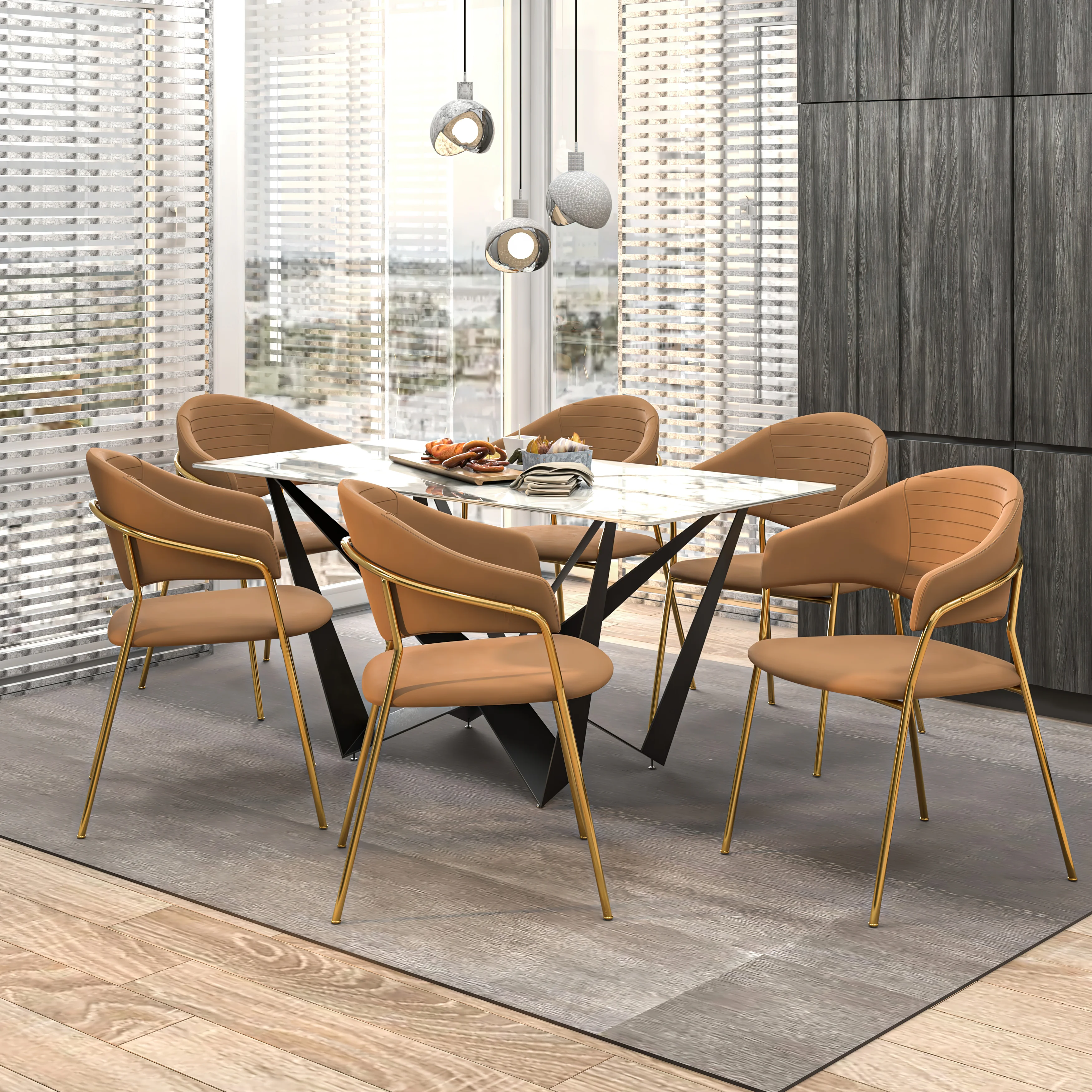 Bella Collection Modern Dining Chair in Brown Set of 4