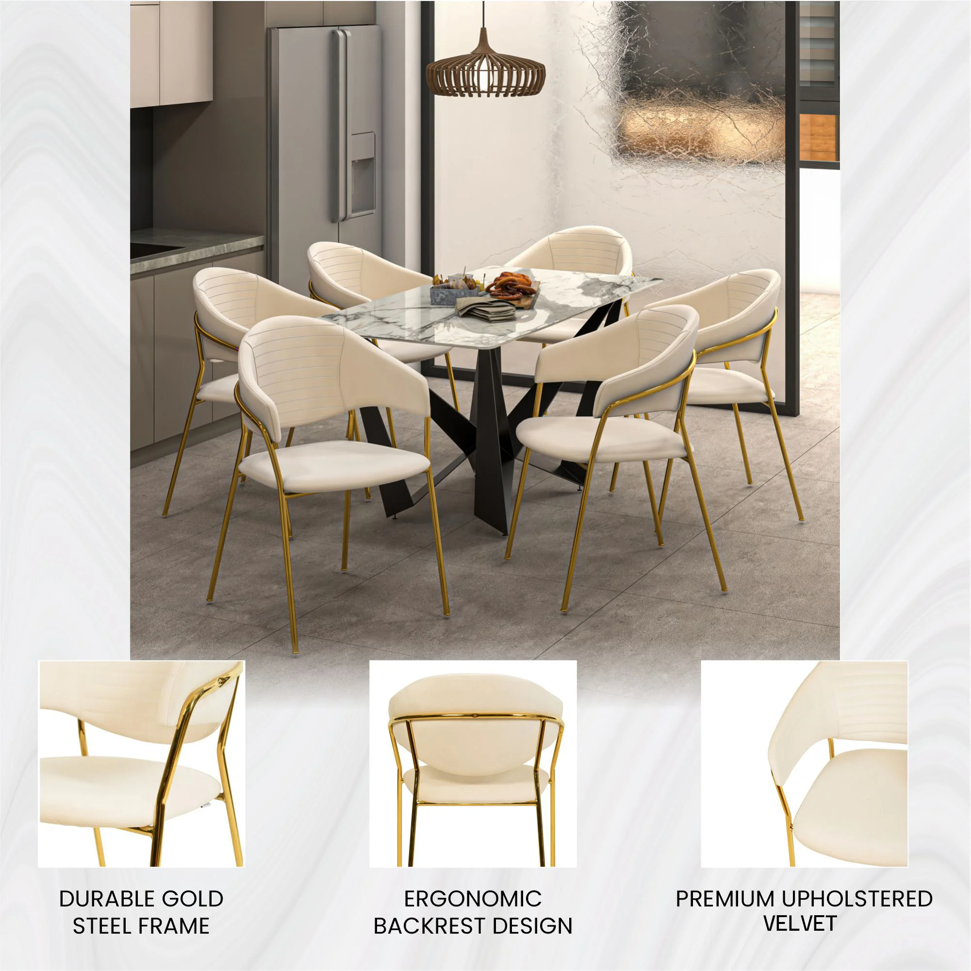 Bella Collection Modern Dining Chair in Off White