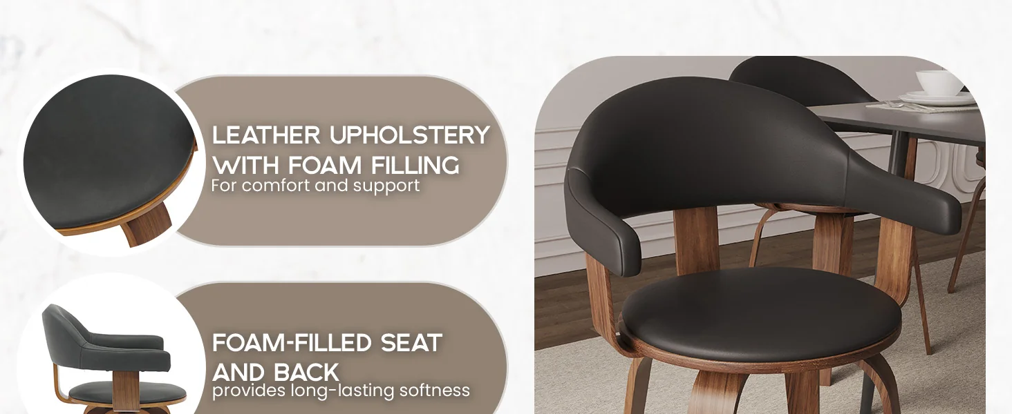 Modern Wooden Dining Chair, Walnut Color Frame in Black, Brivo Collection By LeisrueMod