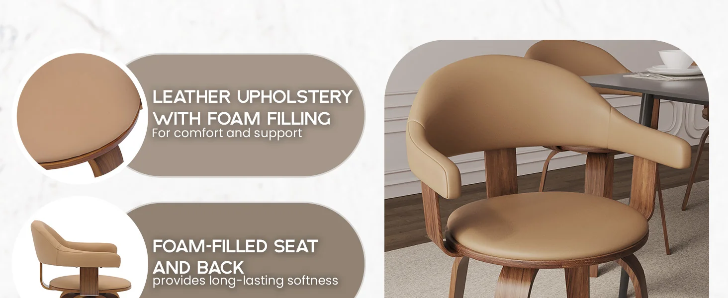 Modern Wooden Dining Chair, Walnut Color Frame in Brown, Brivo Collection By LeisrueMod