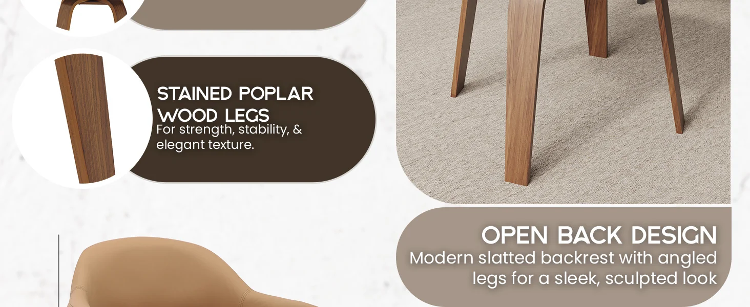 Modern Wooden Dining Chair, Walnut Color Frame in Brown, Brivo Collection By LeisrueMod