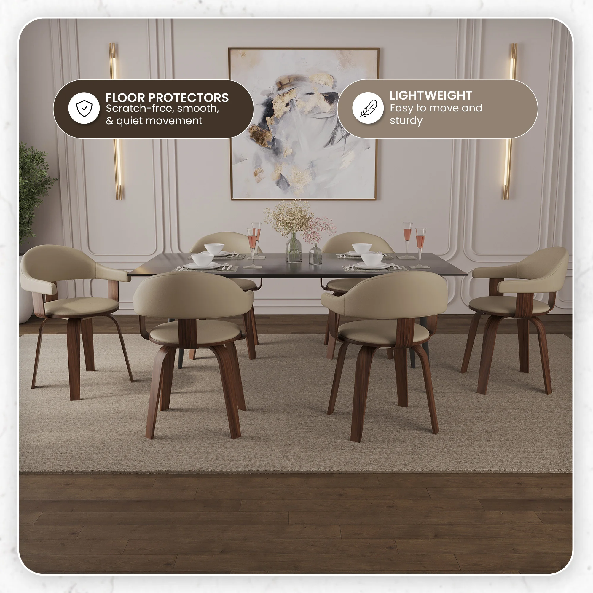 Modern Wooden Dining Chair, Walnut Color Frame in Cream, Brivo Collection By LeisrueMod