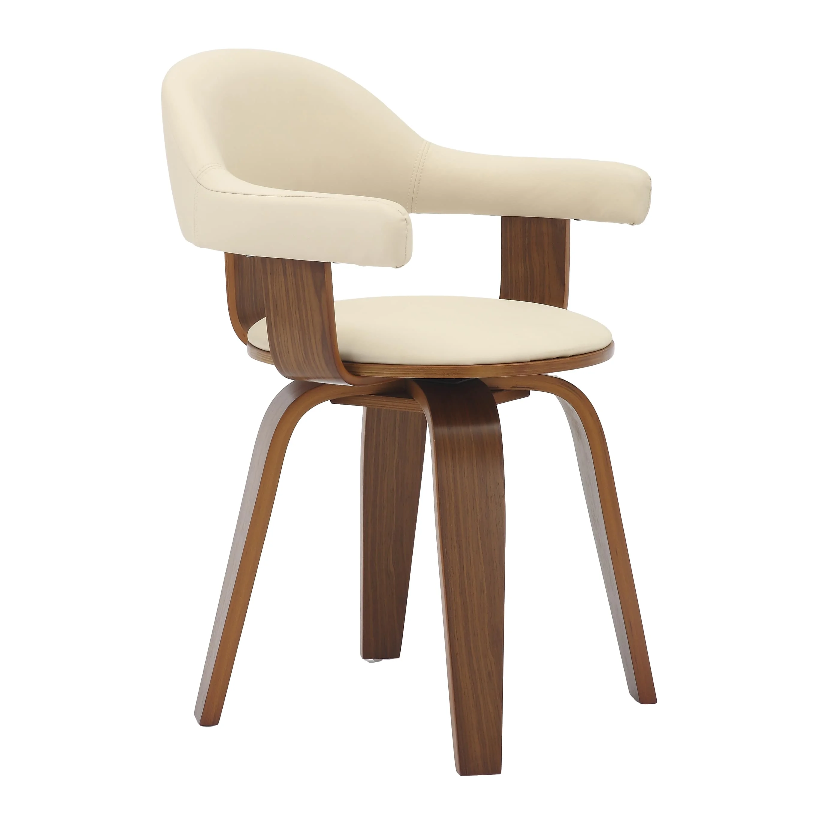 Modern Wooden Dining Chair, Walnut Color Frame in Cream, Brivo Collection By LeisrueMod