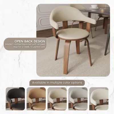 Modern Wooden Dining Chair, Walnut Color Frame in Cream, Brivo Collection By LeisrueMod
