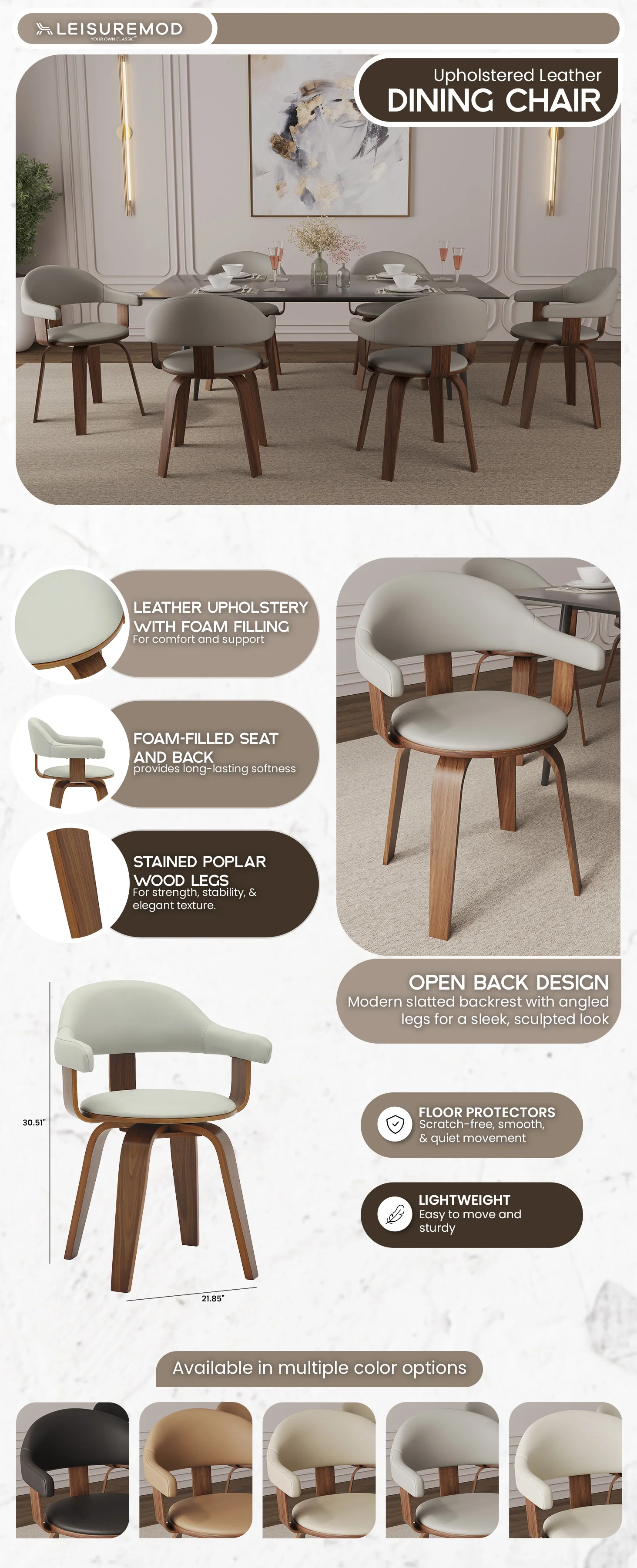 Modern Wooden Dining Chair, Walnut Color Frame in Grey, Brivo Collection By LeisrueMod