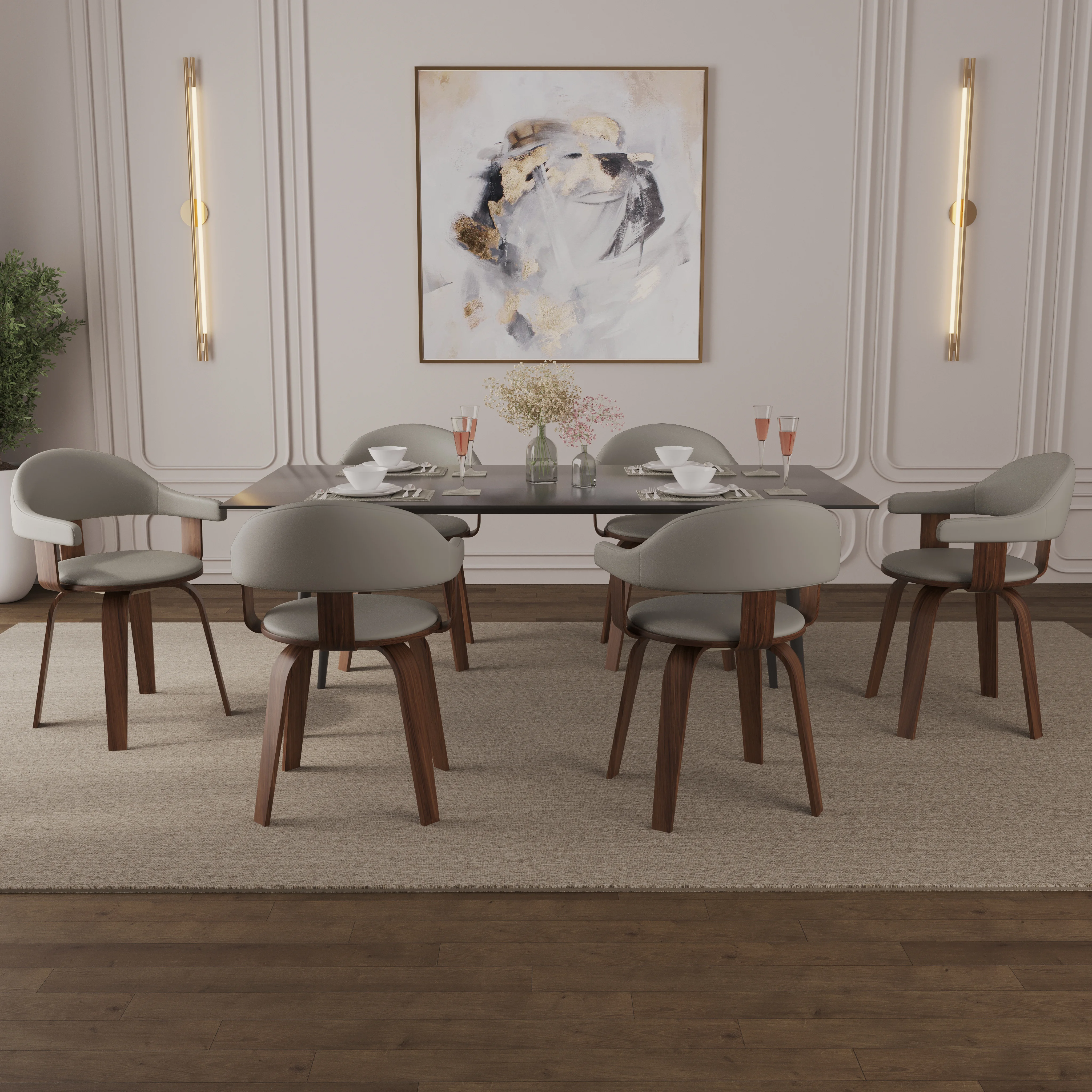 Modern Wooden Dining Chair, Walnut Color Frame in Grey, Brivo Collection By LeisrueMod