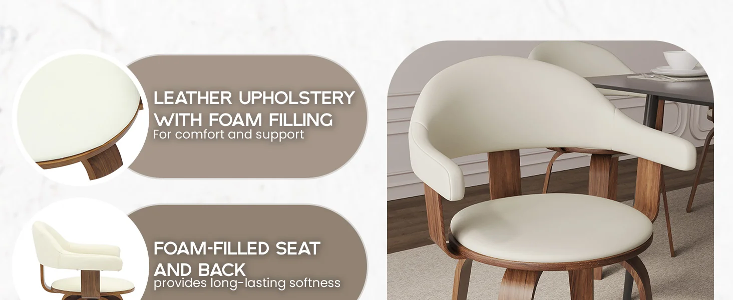 Modern Wooden Dining Chair, Walnut Color Frame in White, Brivo Collection By LeisrueMod