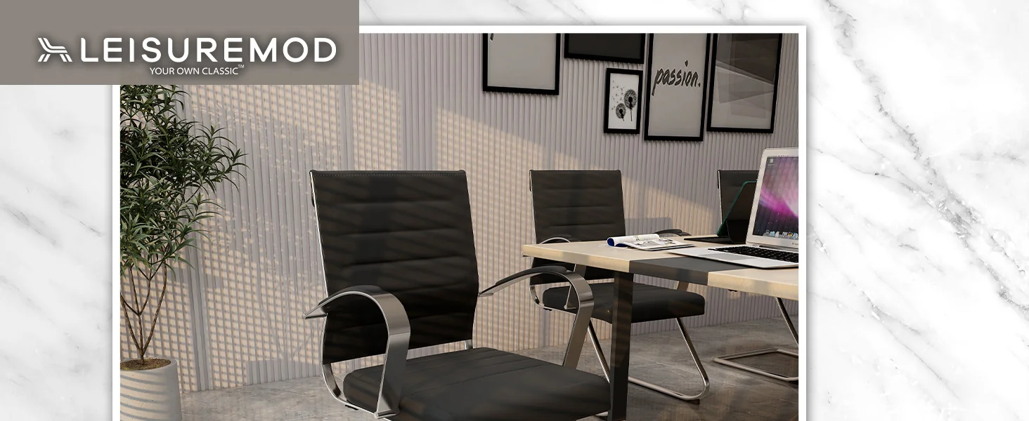 Benmar Home Leather Guest Office Chair in Black