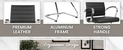 Benmar Home Leather Guest Office Chair in Black