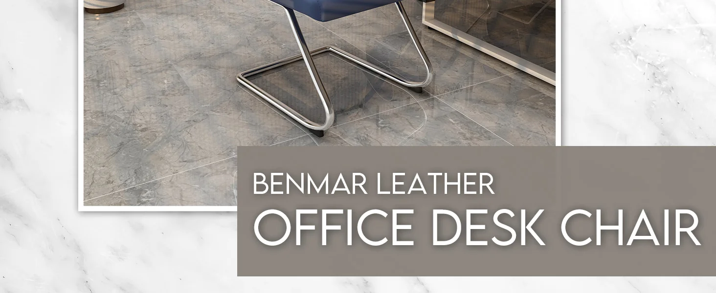 Benmar Home Leather Guest Office Chair in Navy Blue