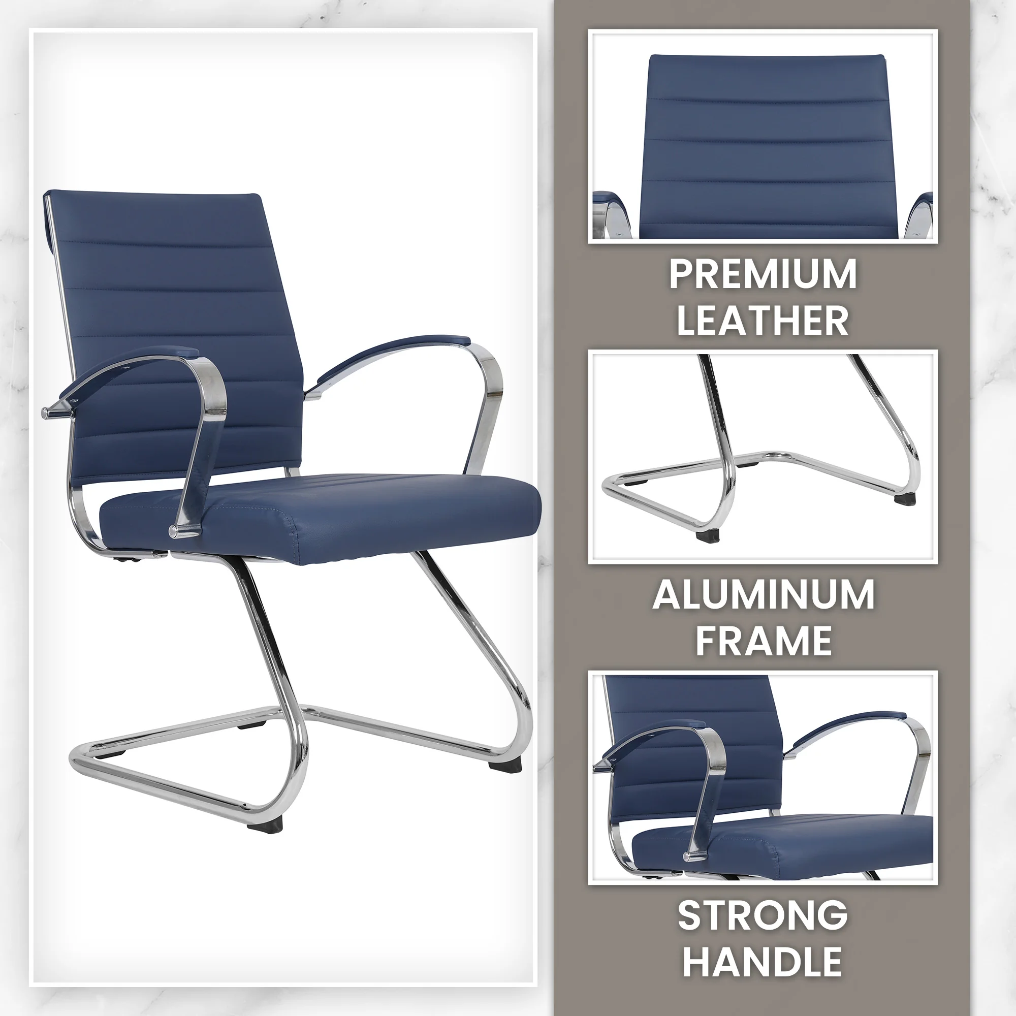 Benmar Home Leather Guest Office Chair in Navy Blue