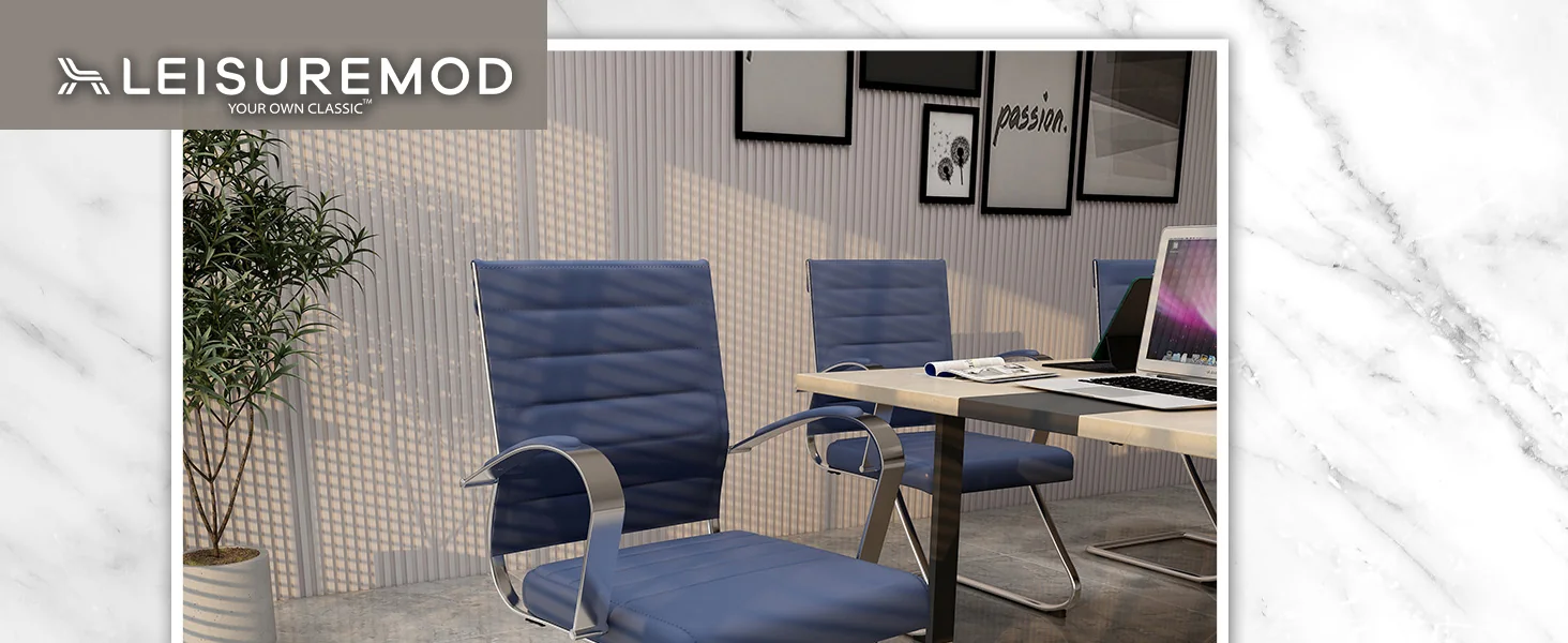 Benmar Home Leather Guest Office Chair in Navy Blue