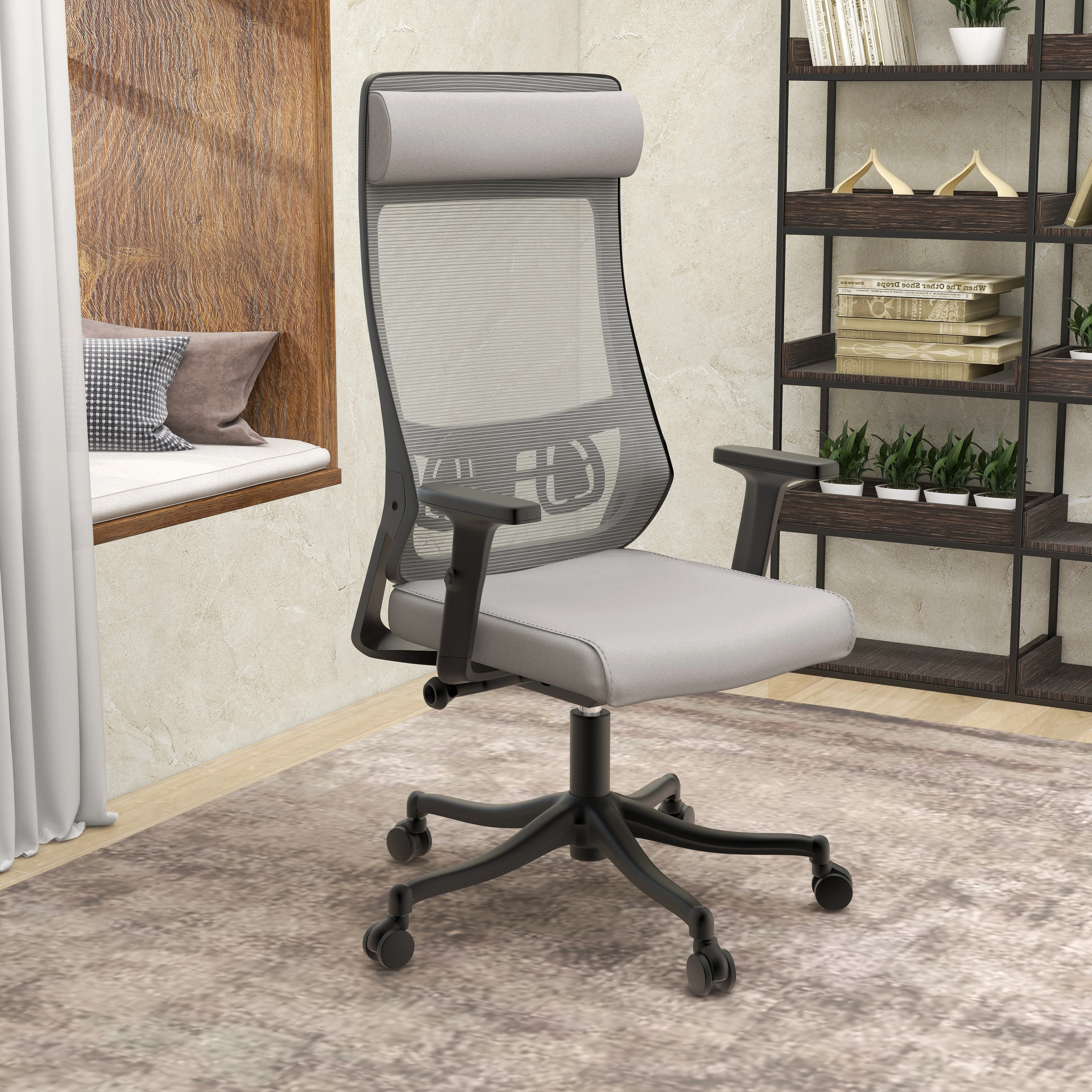 Benmar Home Leather Guest Office Chair in Charcoal