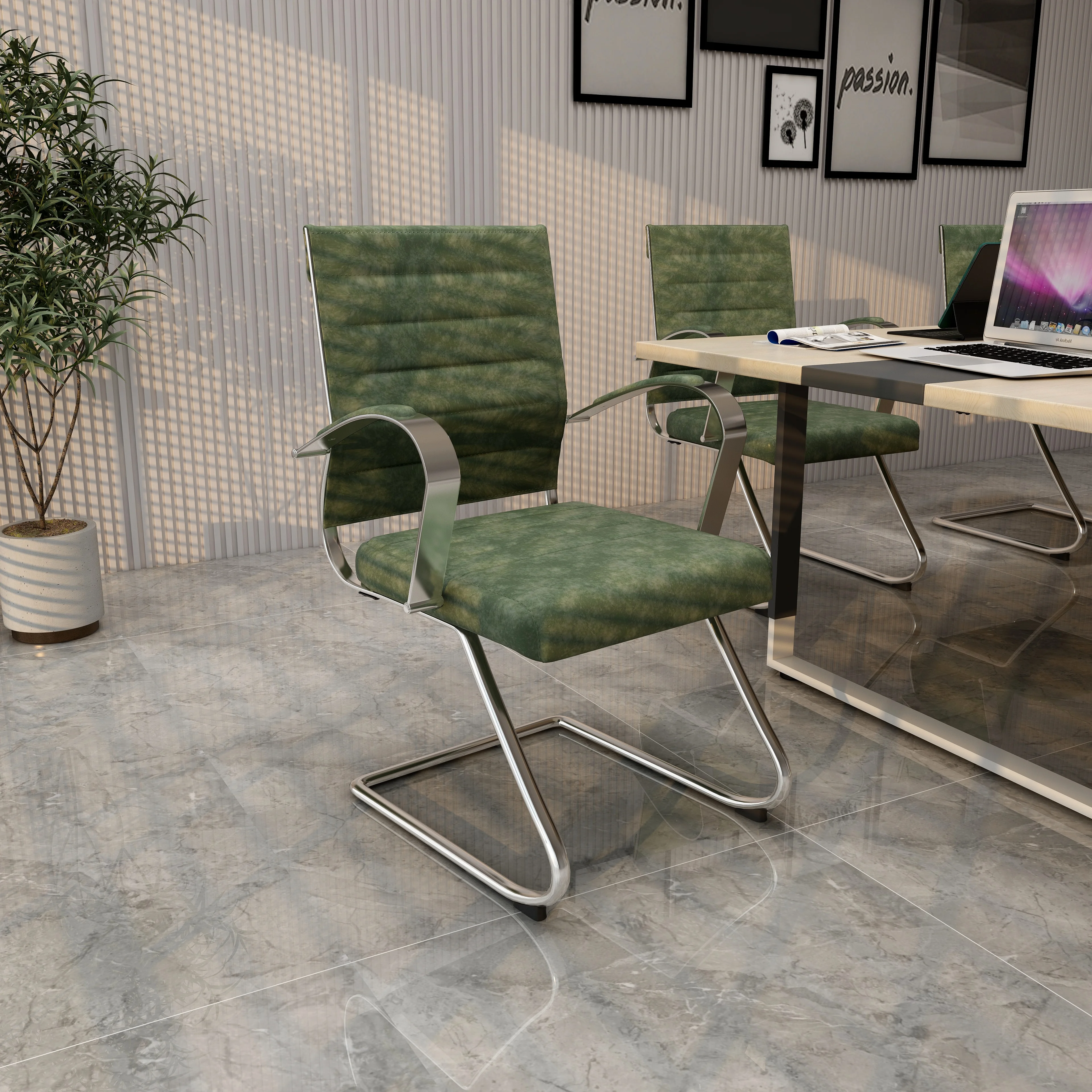 Benmar Home Leather Guest Office Chair in Green