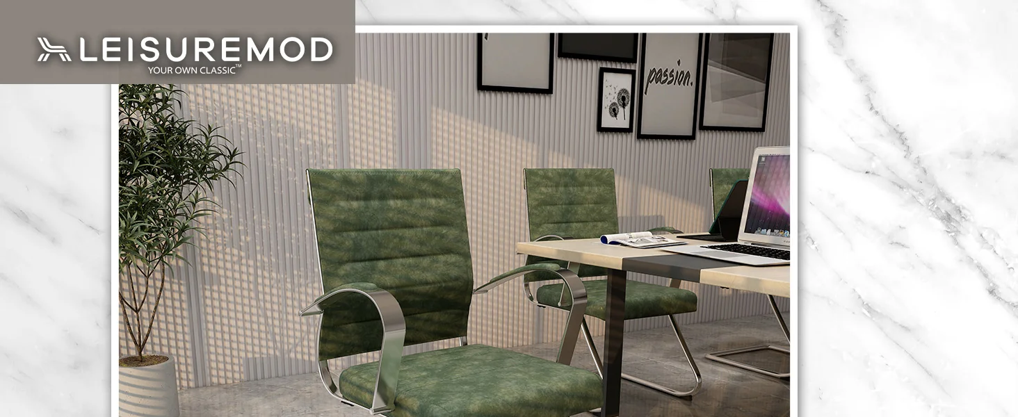 Benmar Home Leather Guest Office Chair in Green