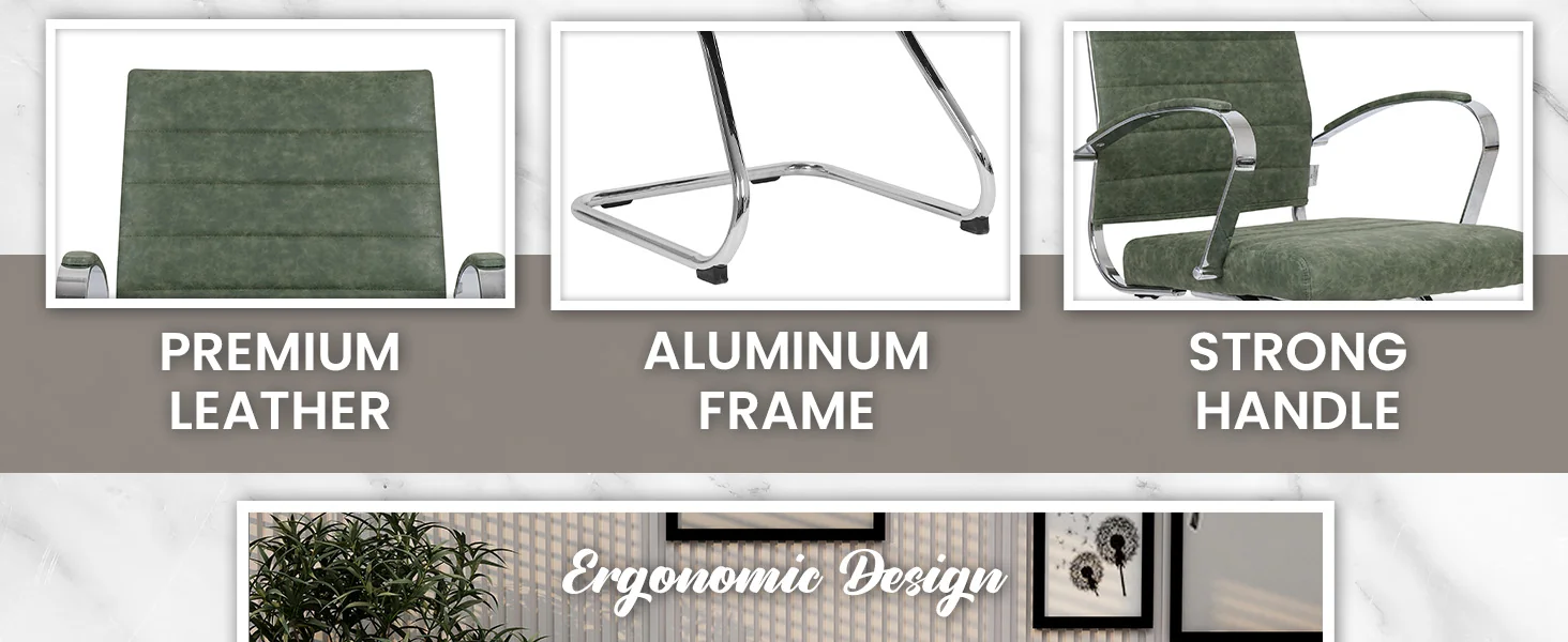 Benmar Home Leather Guest Office Chair in Green