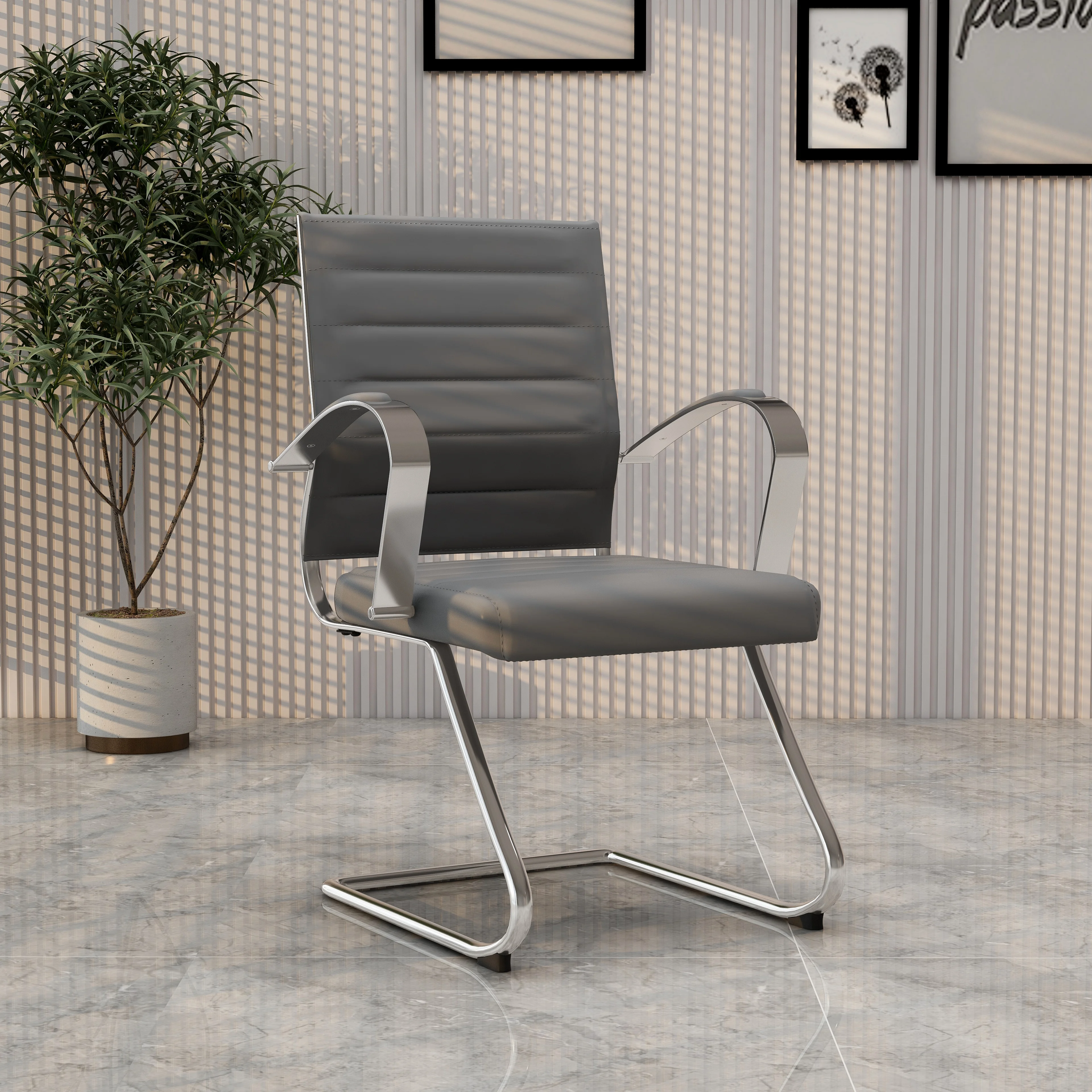 Benmar Home Leather Guest Office Chair in Grey