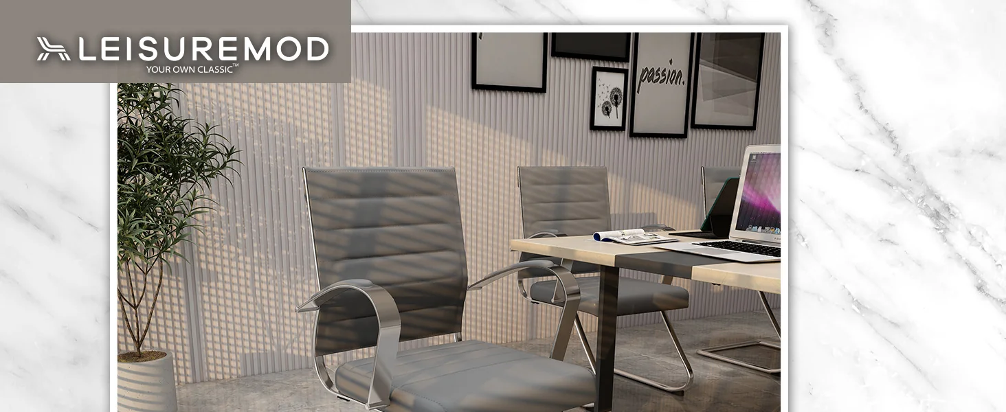 Benmar Home Leather Guest Office Chair in Grey