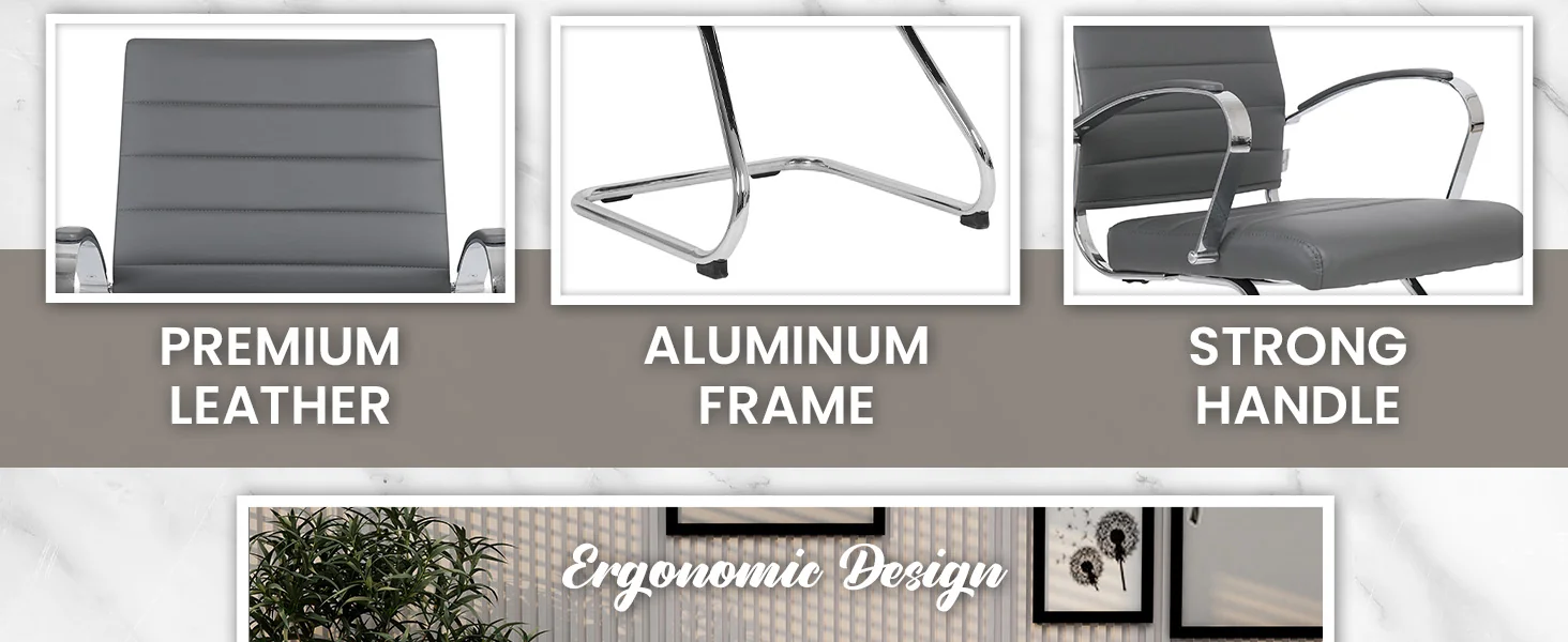 Benmar Home Leather Guest Office Chair in Grey