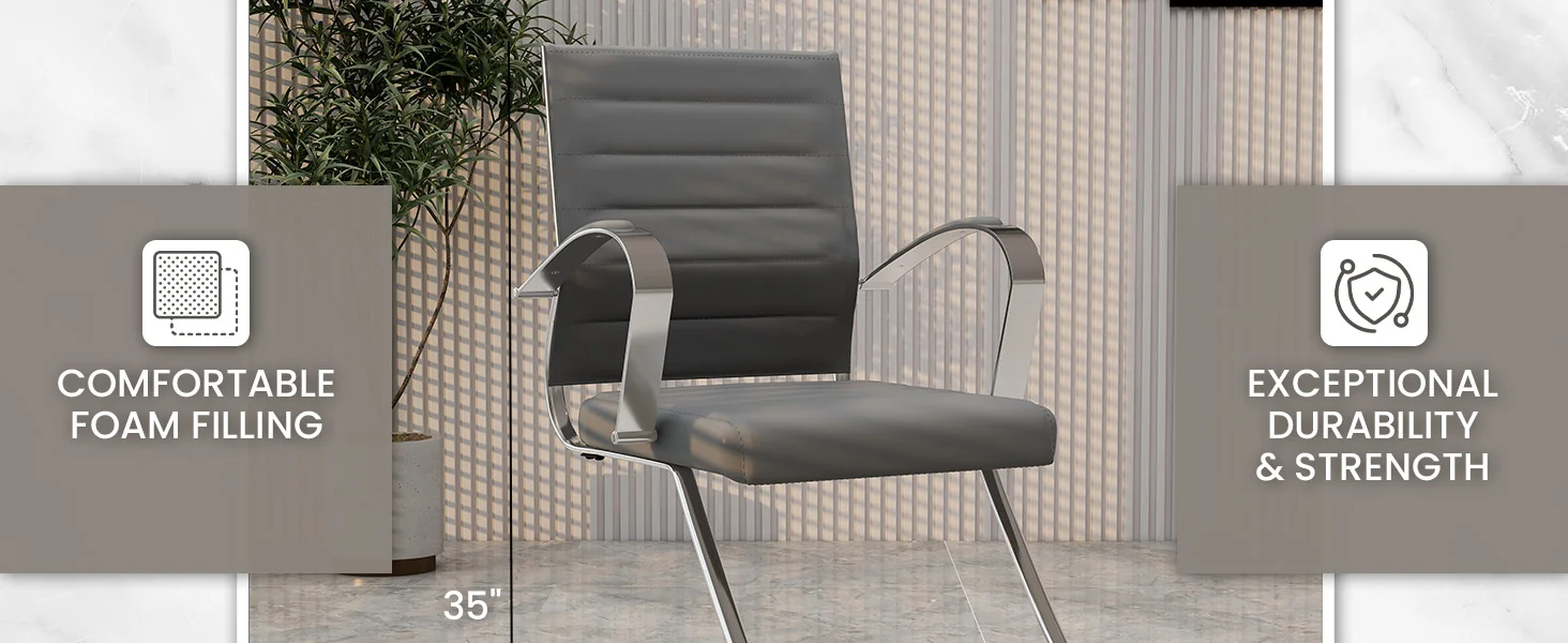 Benmar Home Leather Guest Office Chair in Grey