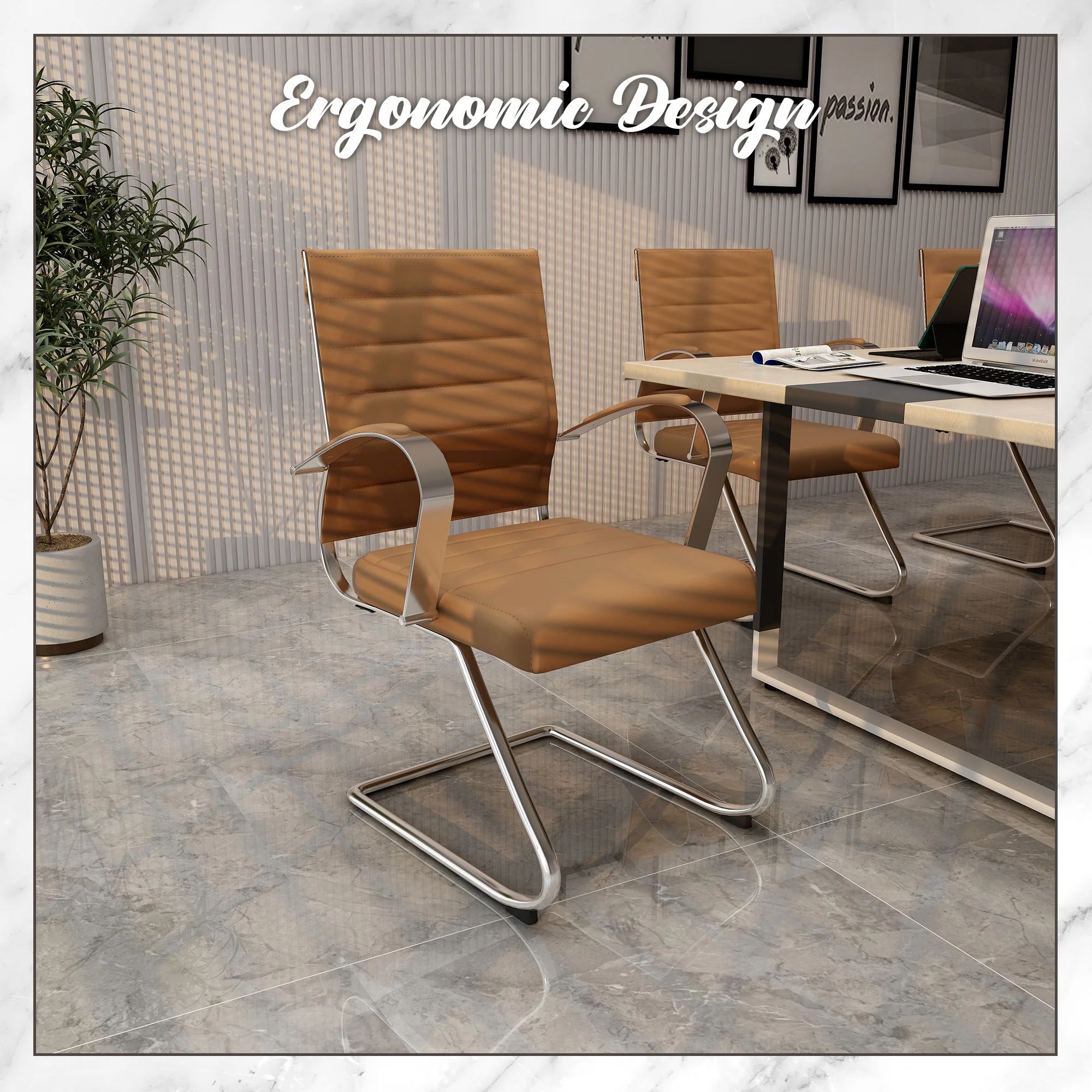 Benmar Home Leather Guest Office Chair in Light Brown