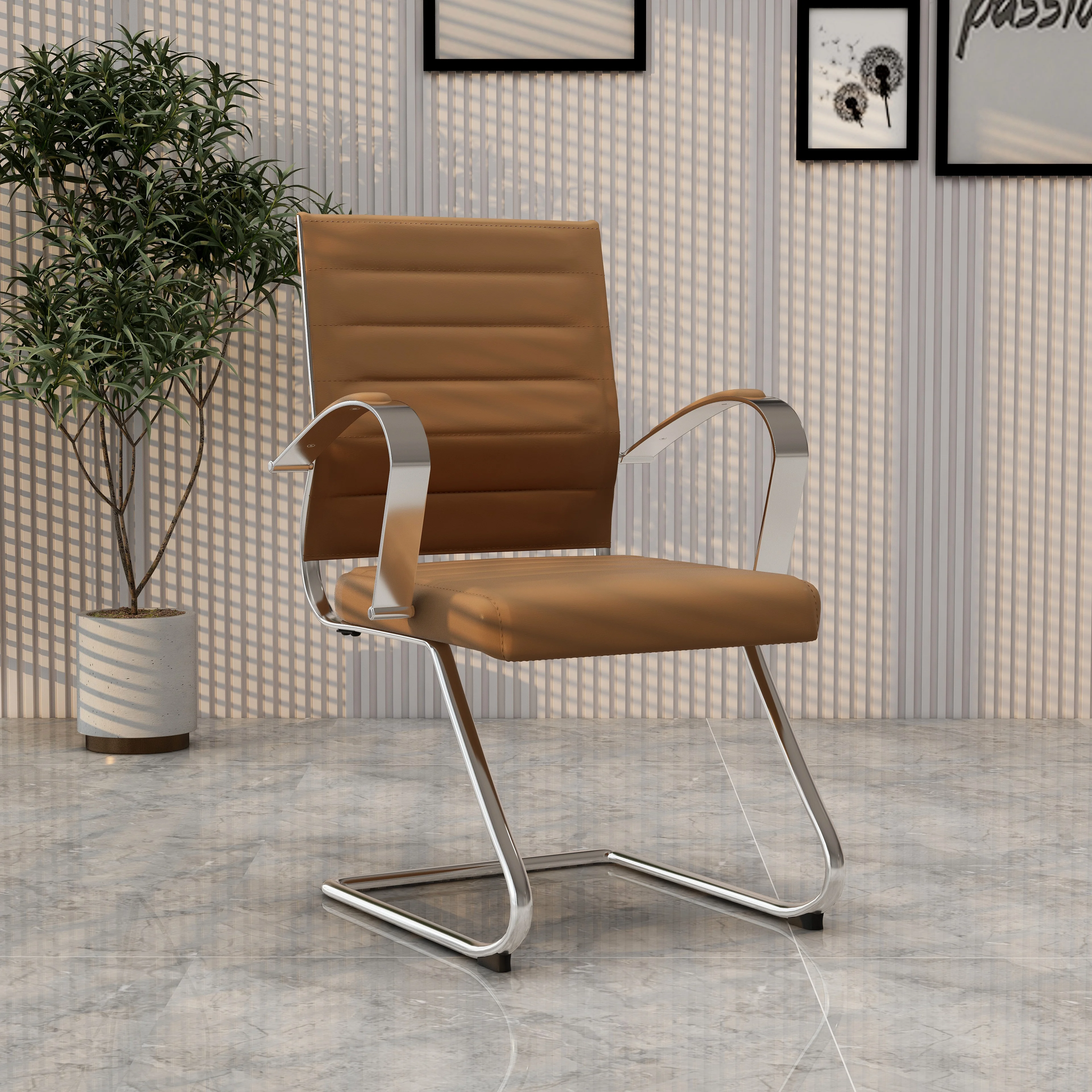 Benmar Home Leather Guest Office Chair in Light Brown