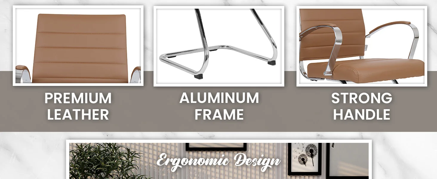 Benmar Home Leather Guest Office Chair in Light Brown