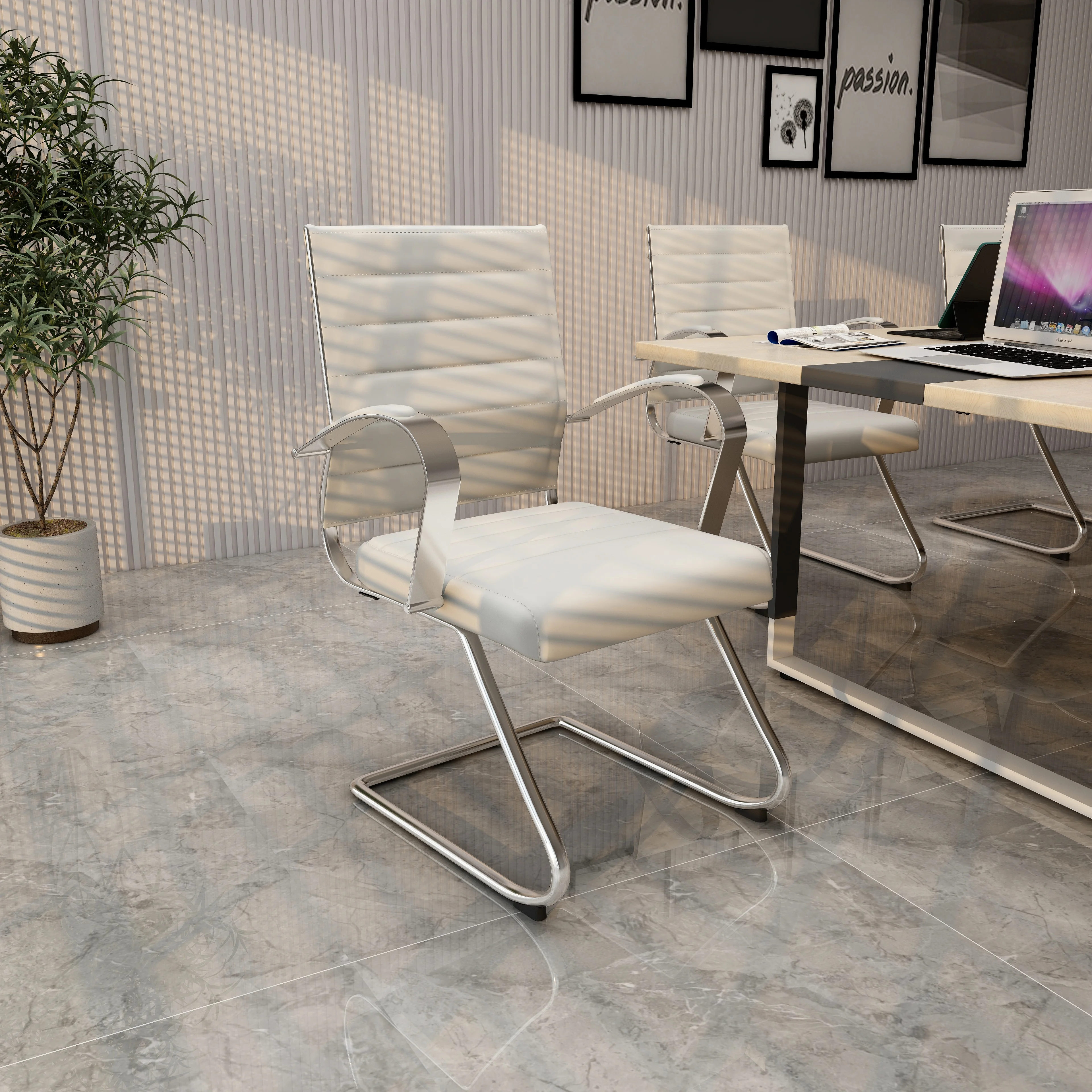 Benmar Home Leather Guest Office Chair in Tan