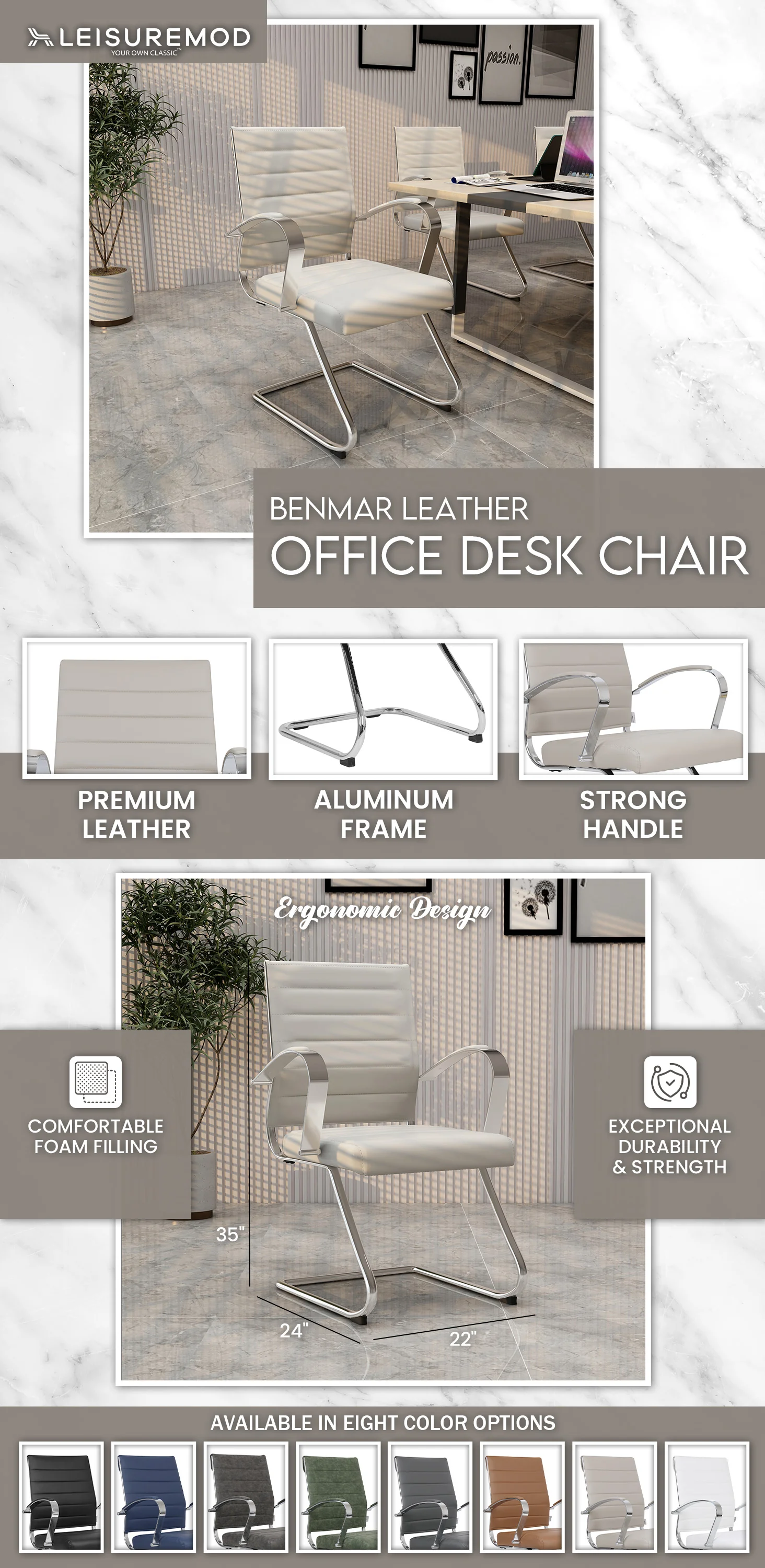 Benmar Home Leather Guest Office Chair in Tan