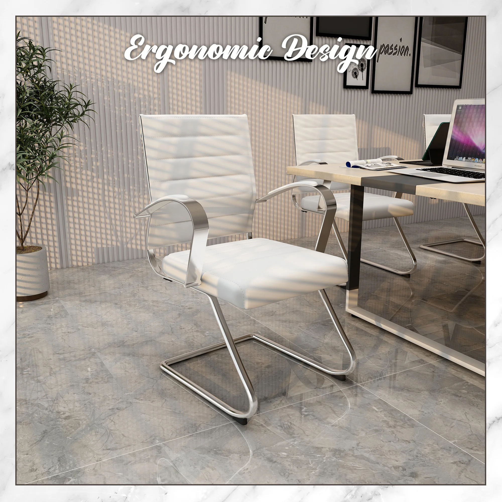 Benmar Home Leather Guest Office Chair in White