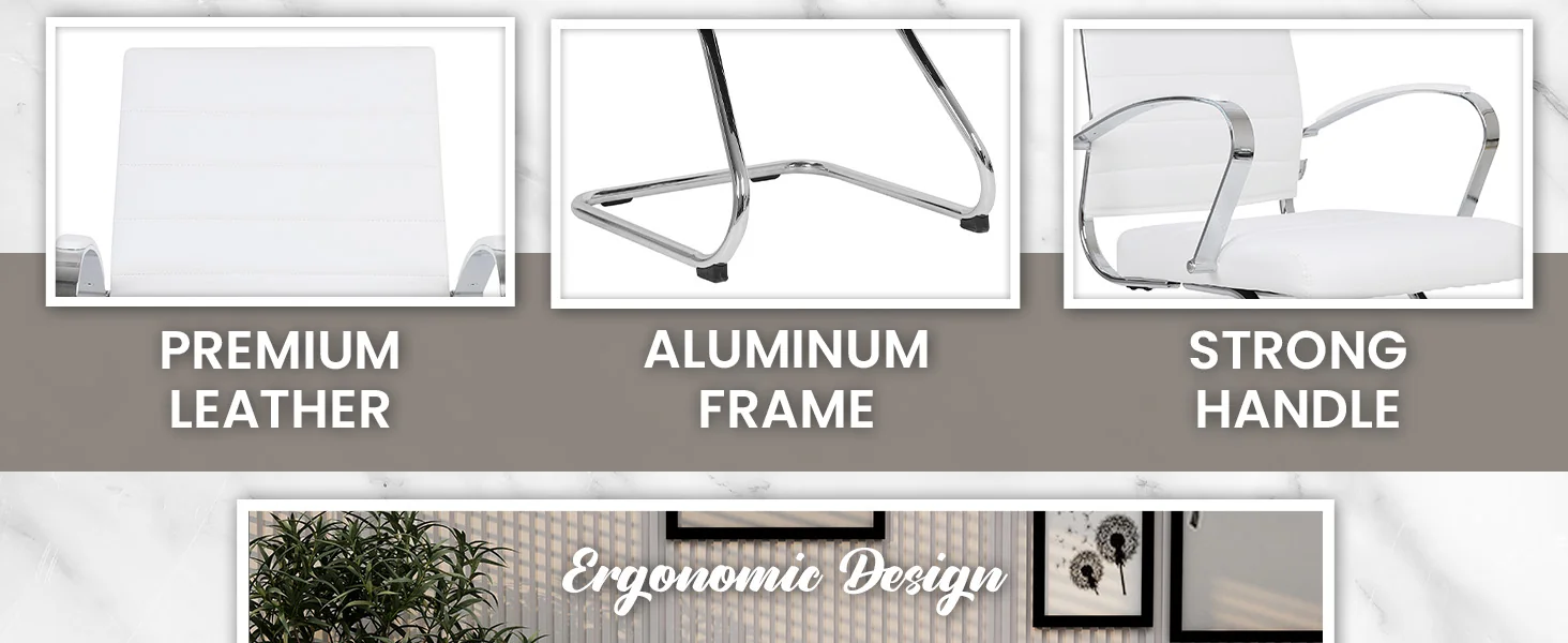 Benmar Home Leather Guest Office Chair in White