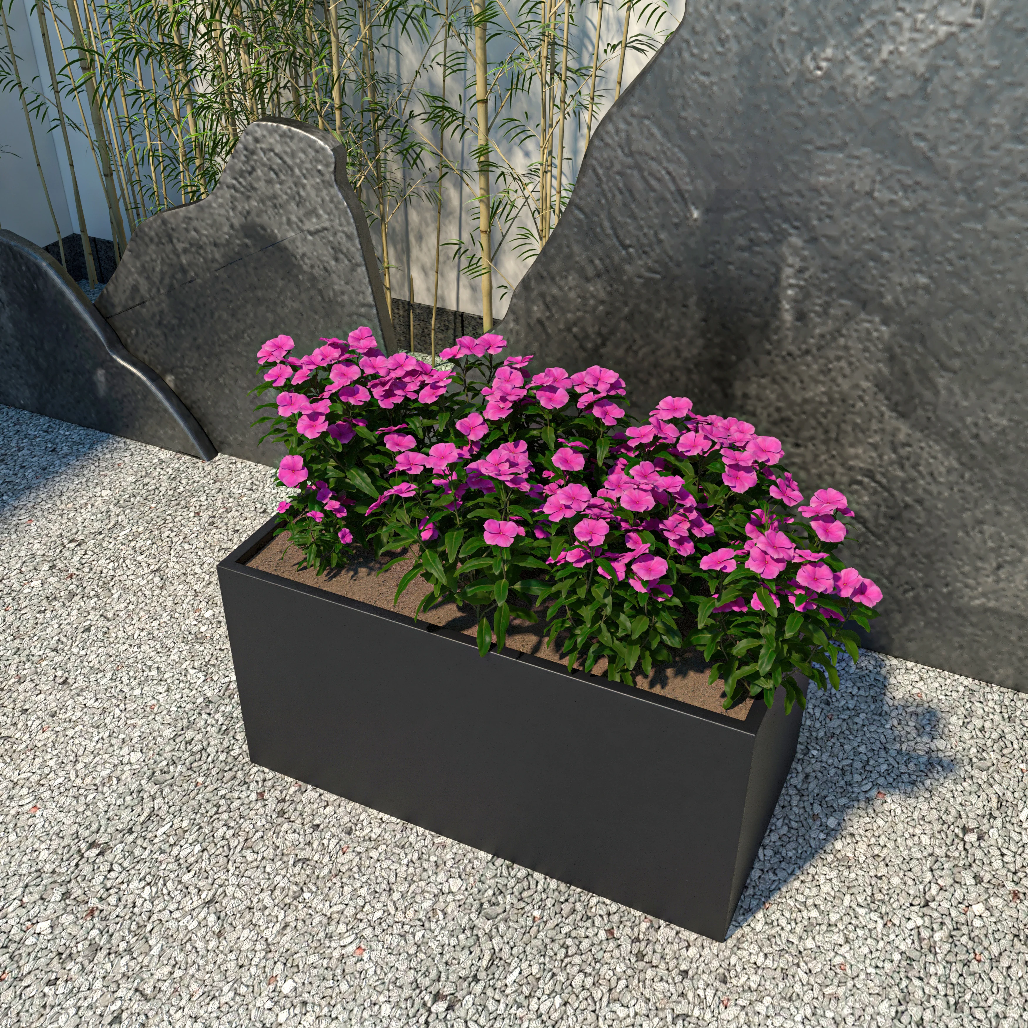 Bloom Series Poly Stone Planter 15.7" , 31.5" Long In Black