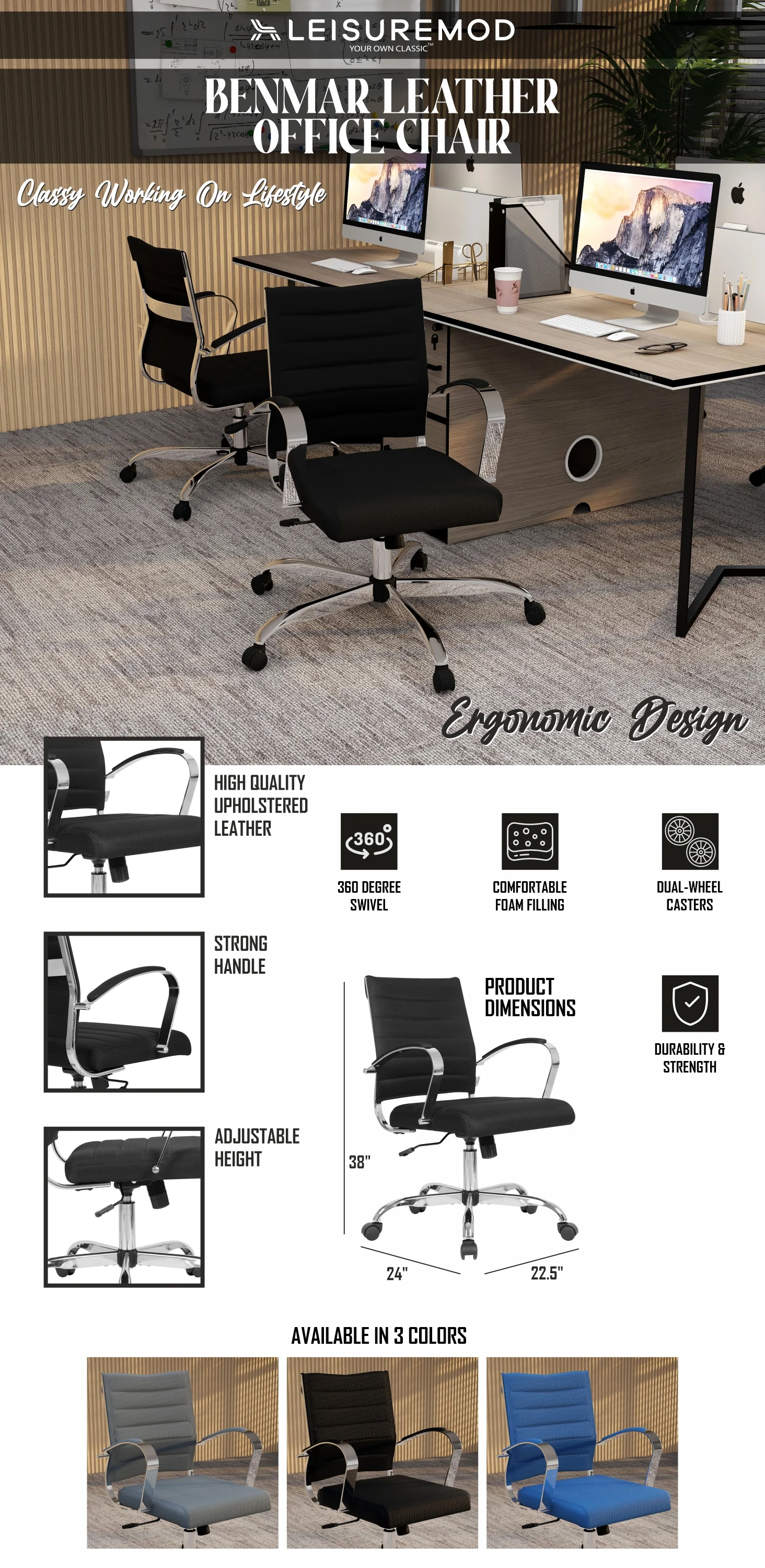 Benmar Home Mesh Office Chair in Black
