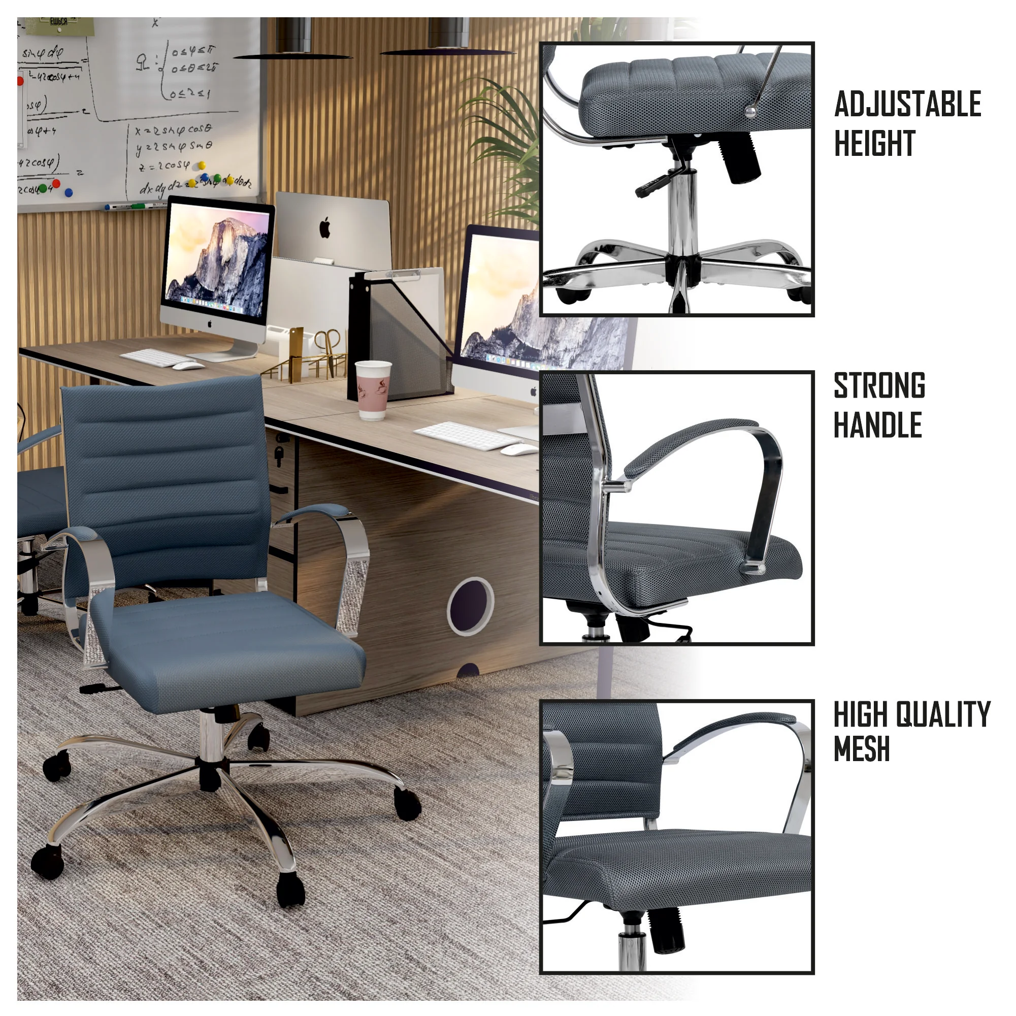 Benmar Home Mesh Office Chair in Grey