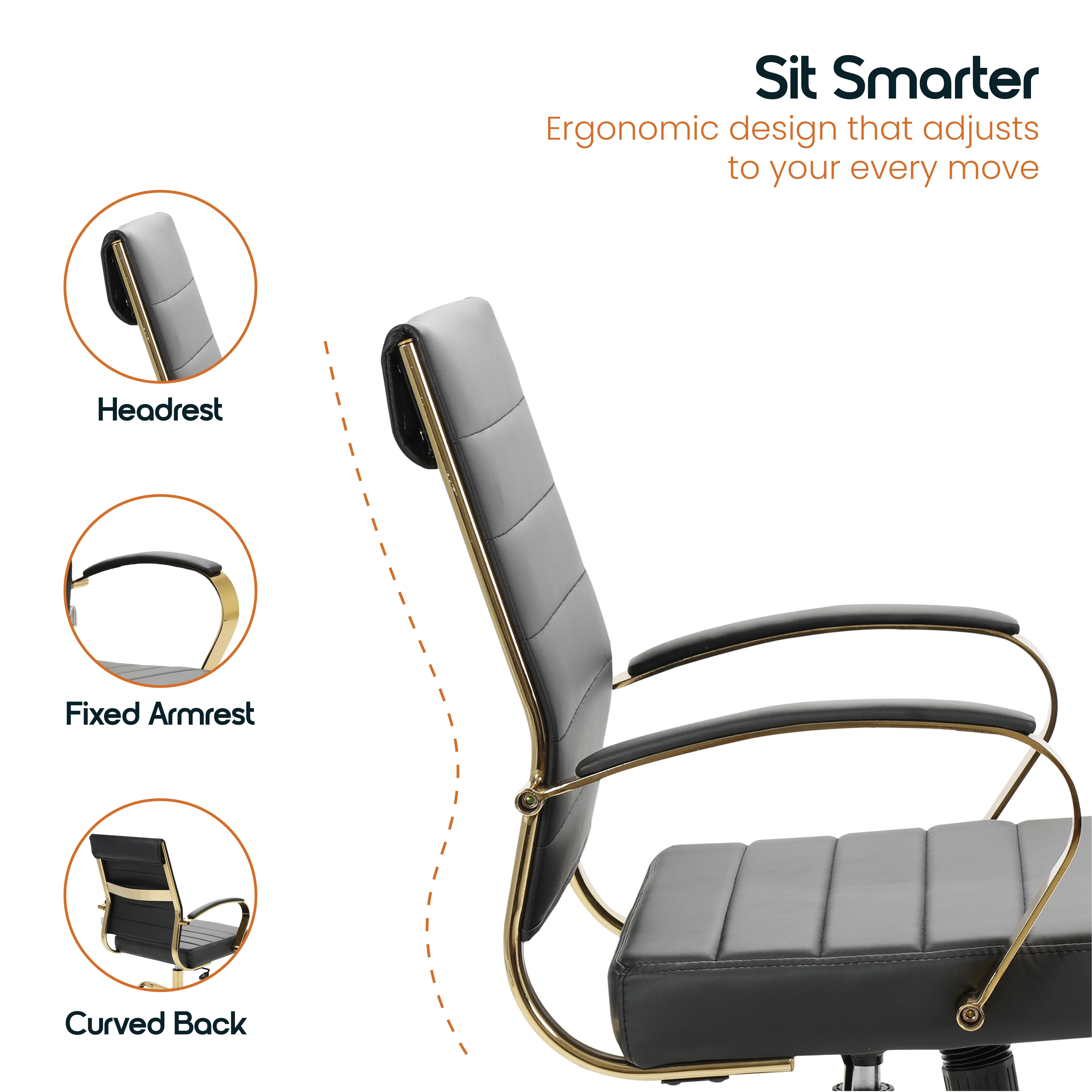 Benmar Home Leather Office Chair With Gold Frame