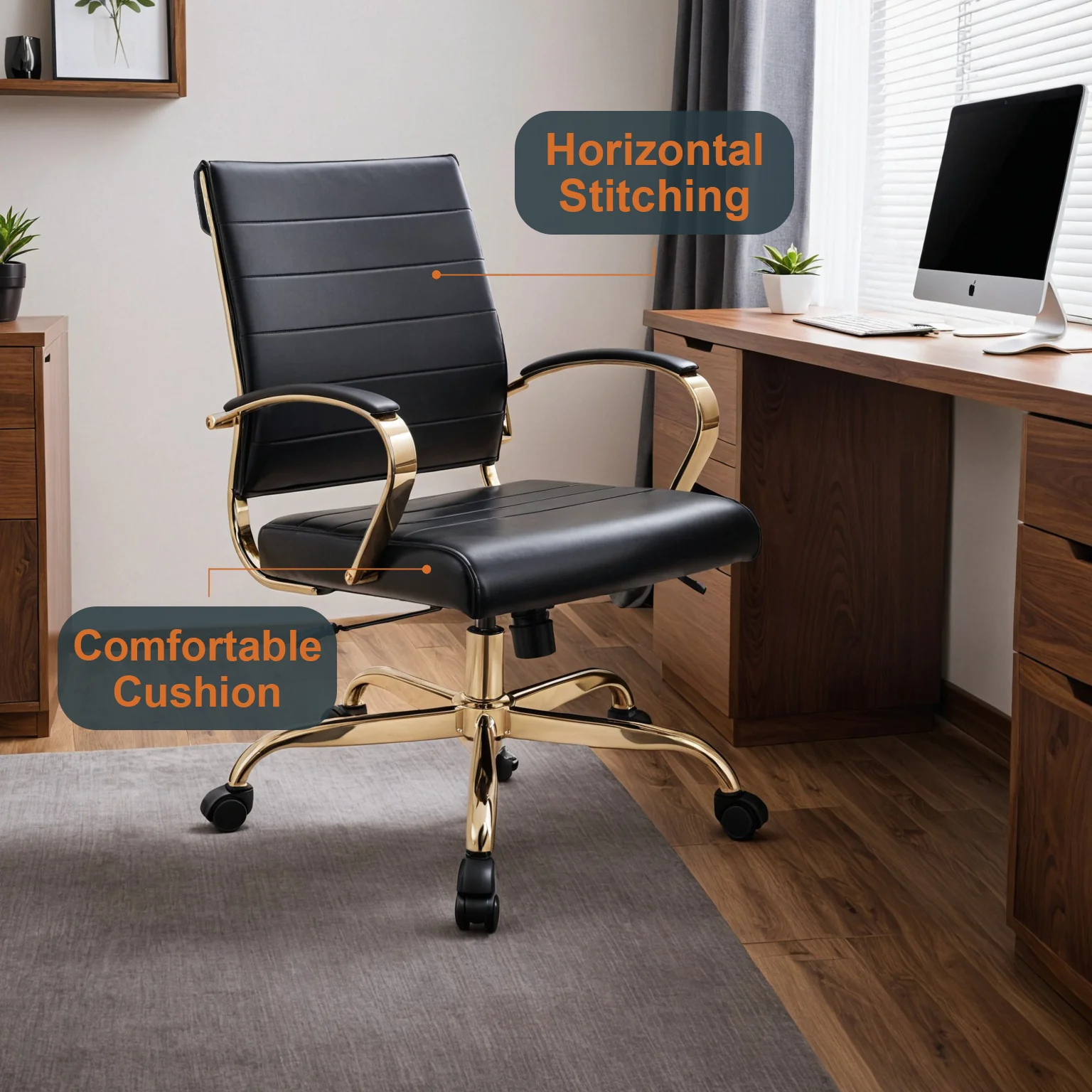 Benmar Home Leather Office Chair With Gold Frame