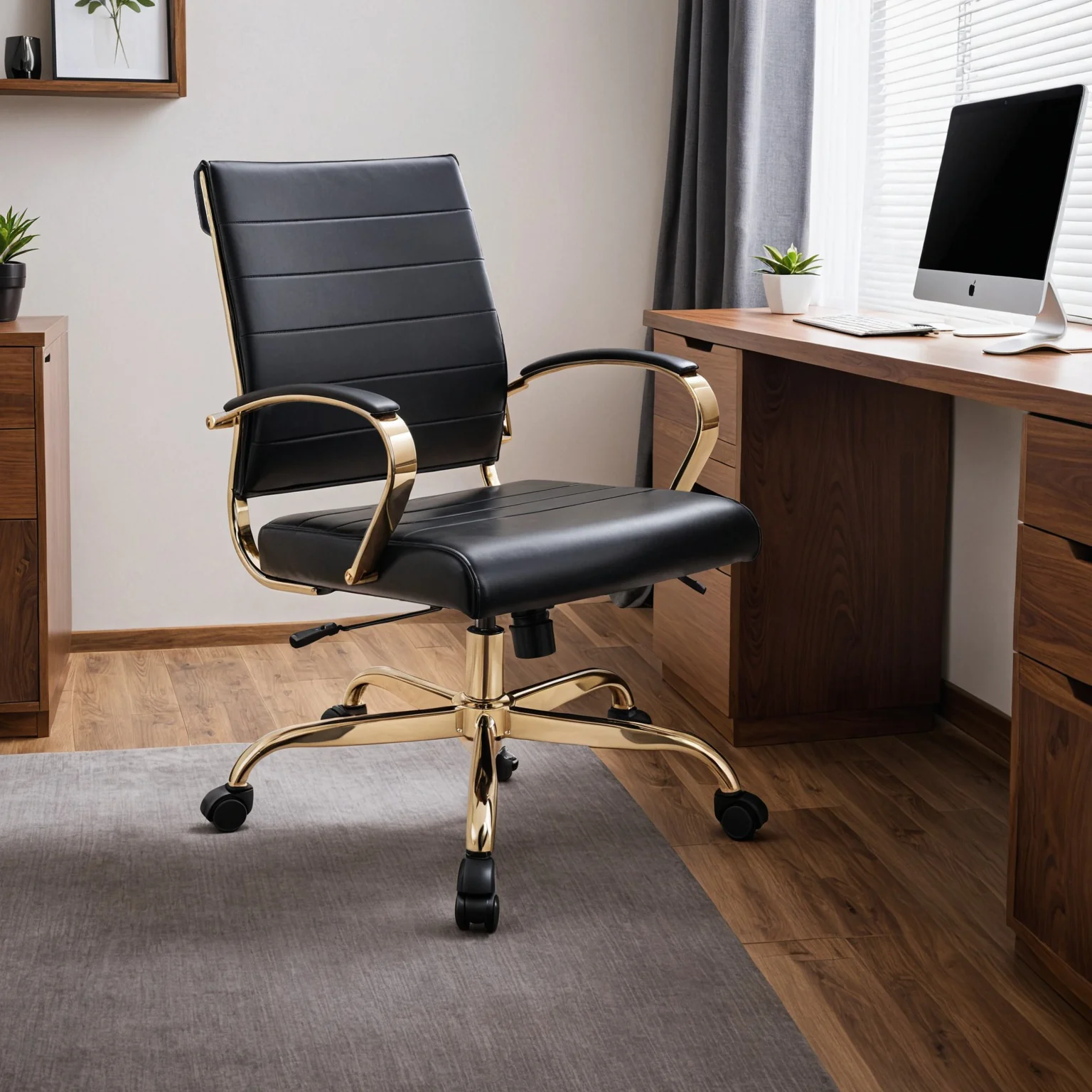 Benmar Home Leather Office Chair With Gold Frame