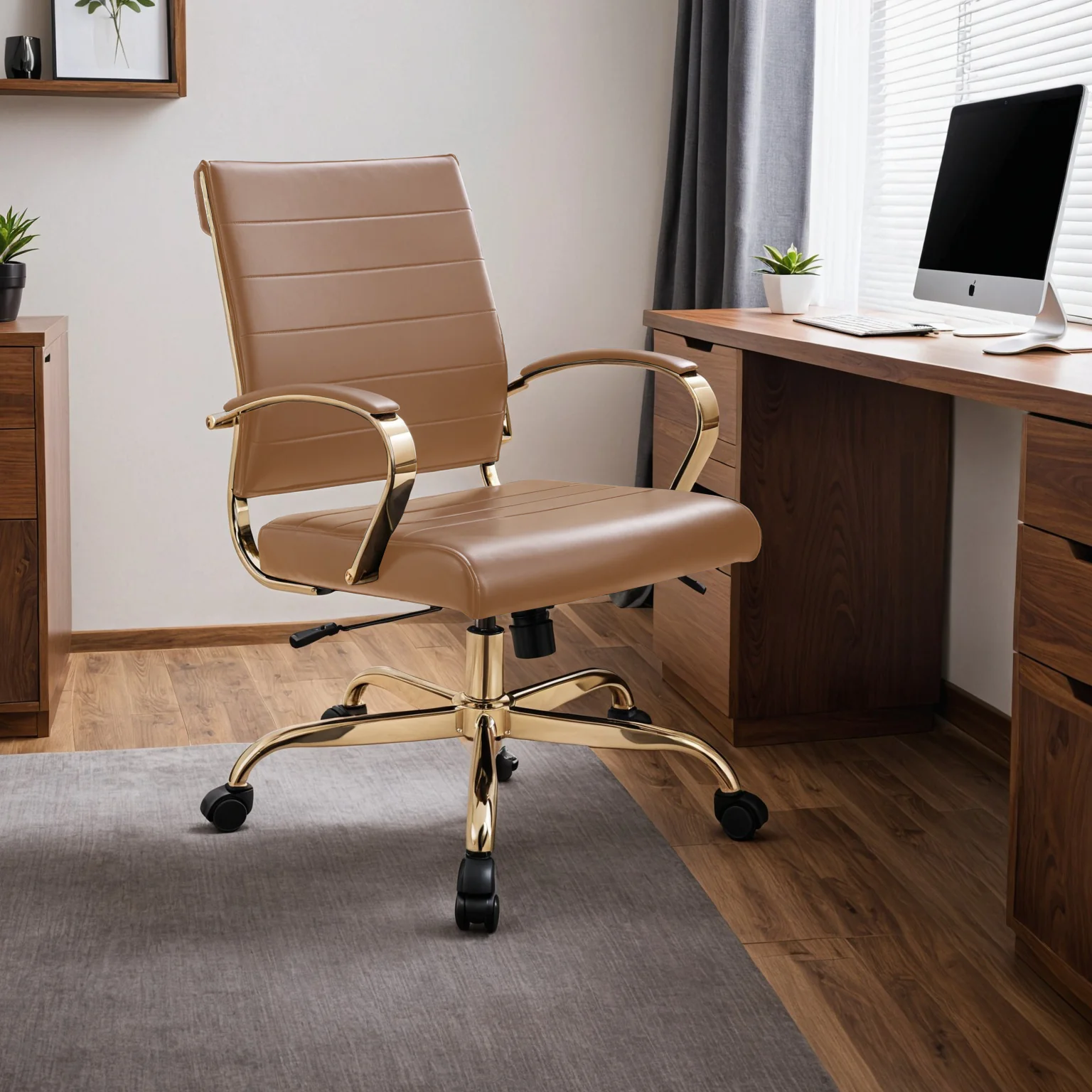 Benmar Home Leather Office Chair With Gold Frame