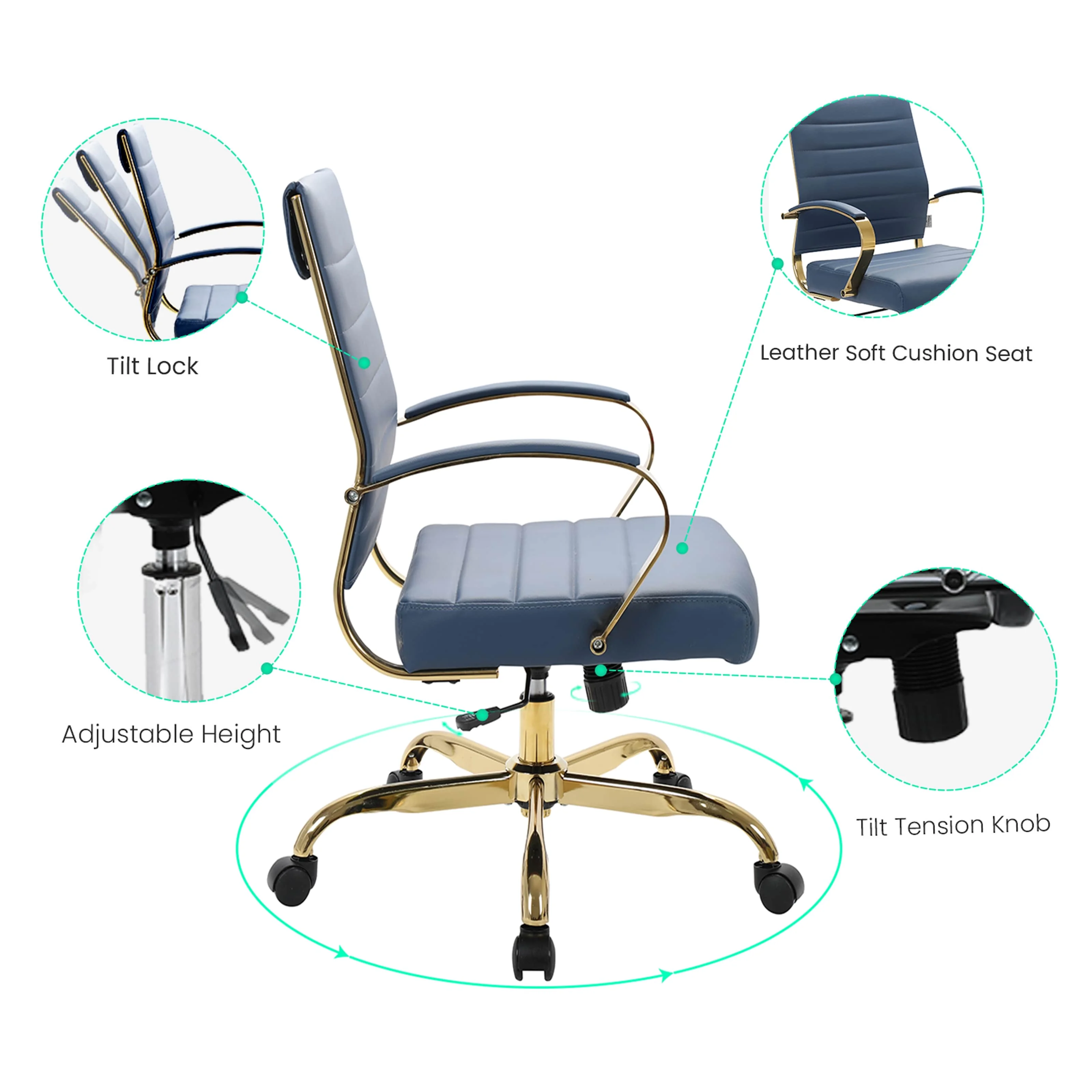 Benmar Home Leather Office Chair With Gold Frame