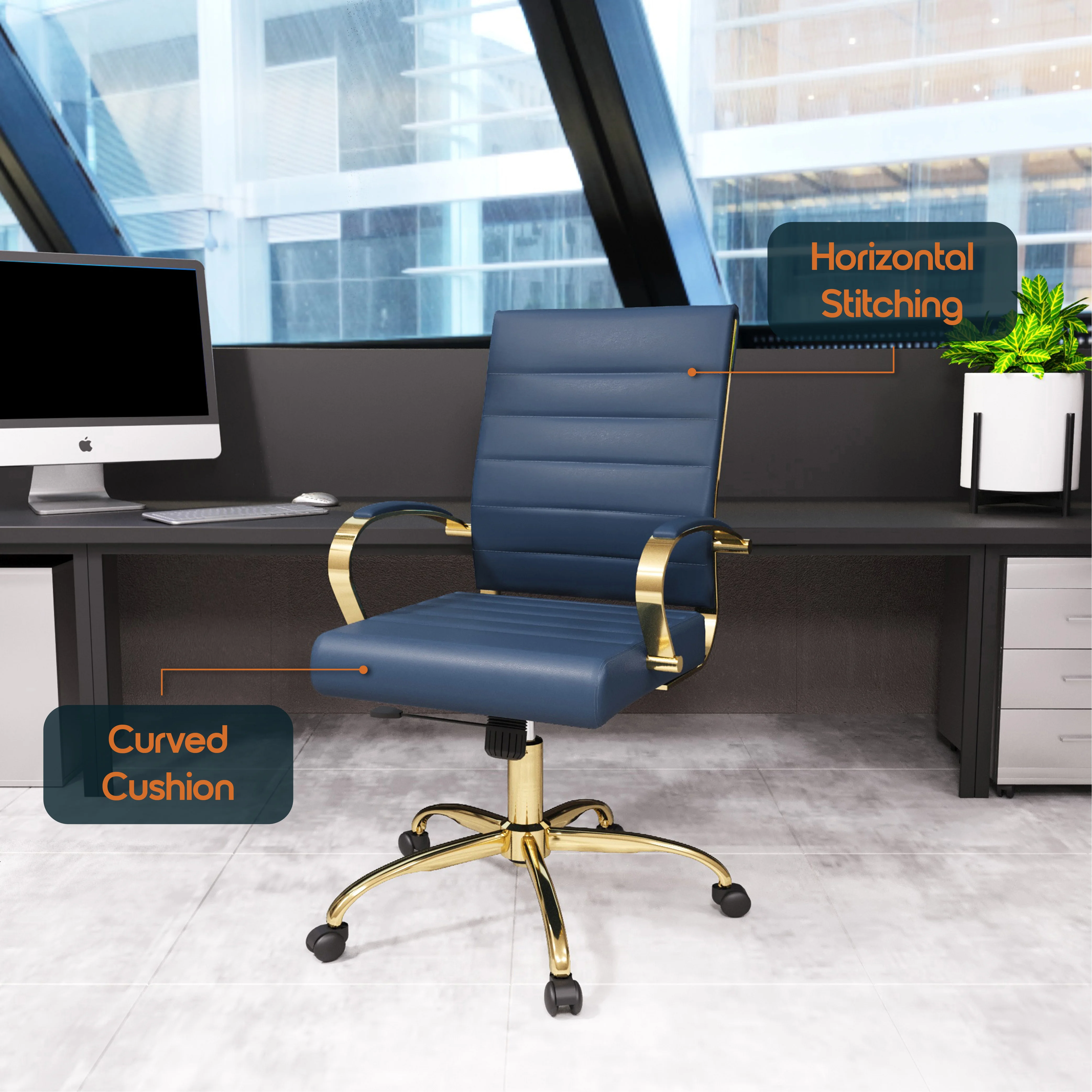 Benmar Home Leather Office Chair With Gold Frame