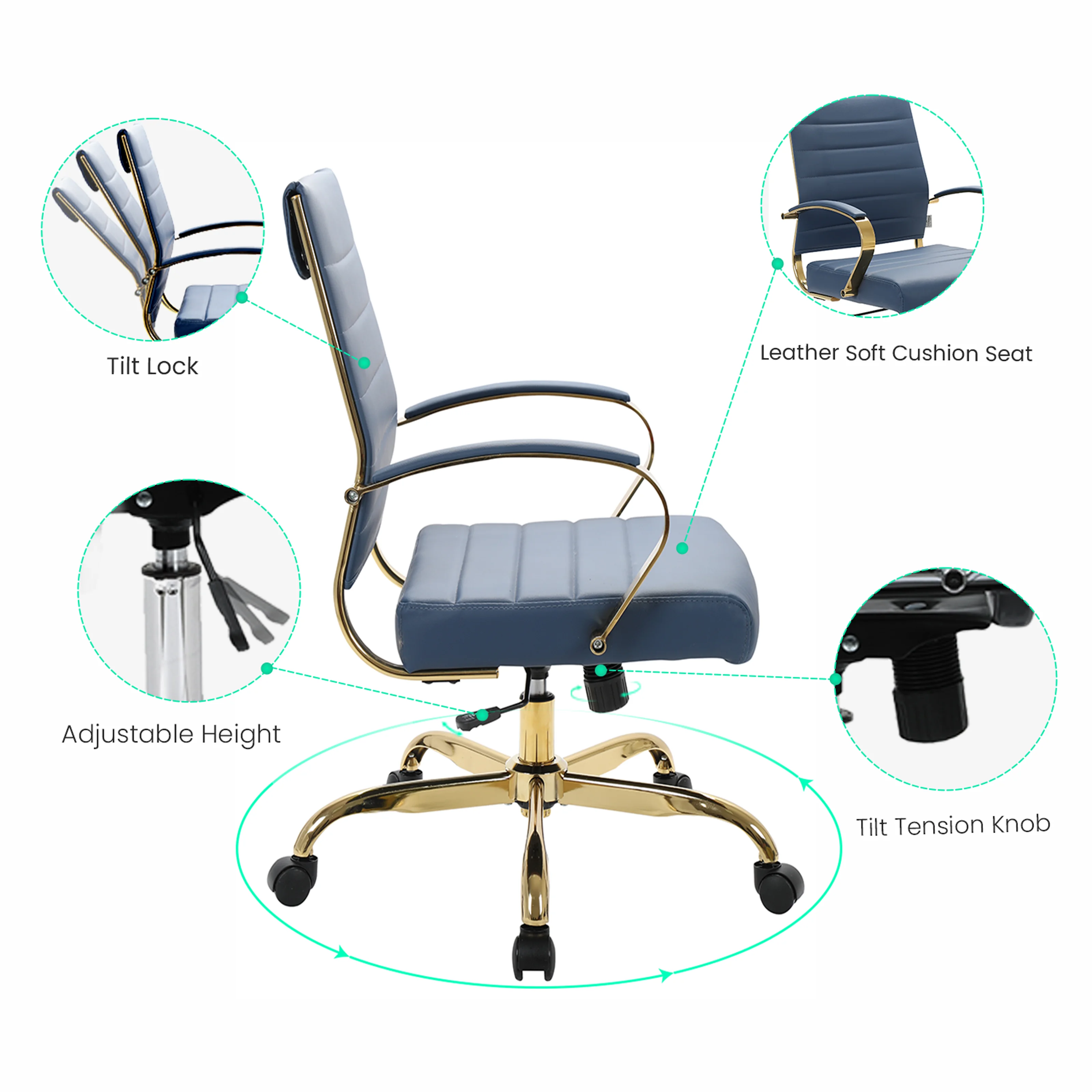 Benmar Home Leather Office Chair With Gold Frame