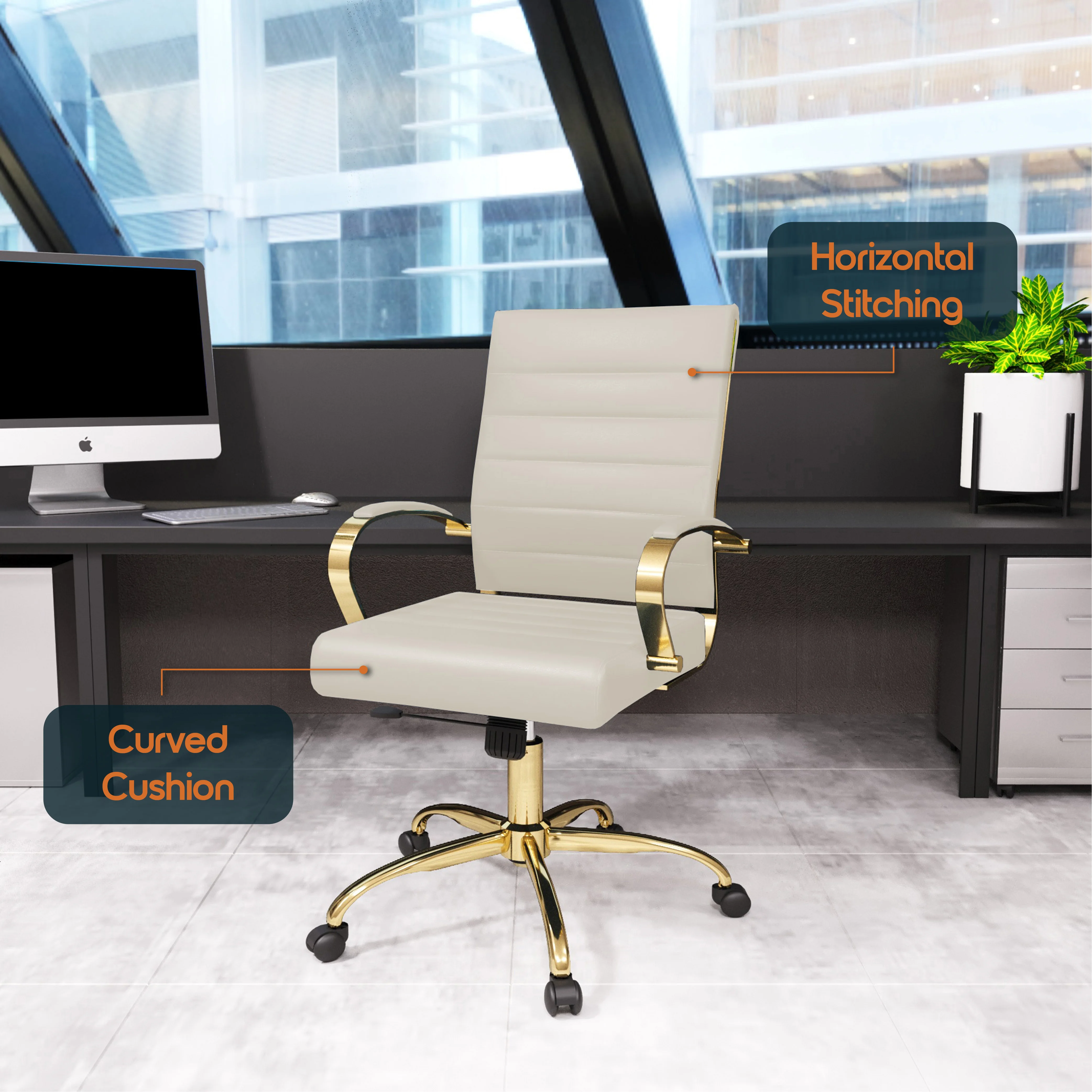 Benmar Home Leather Office Chair With Gold Frame