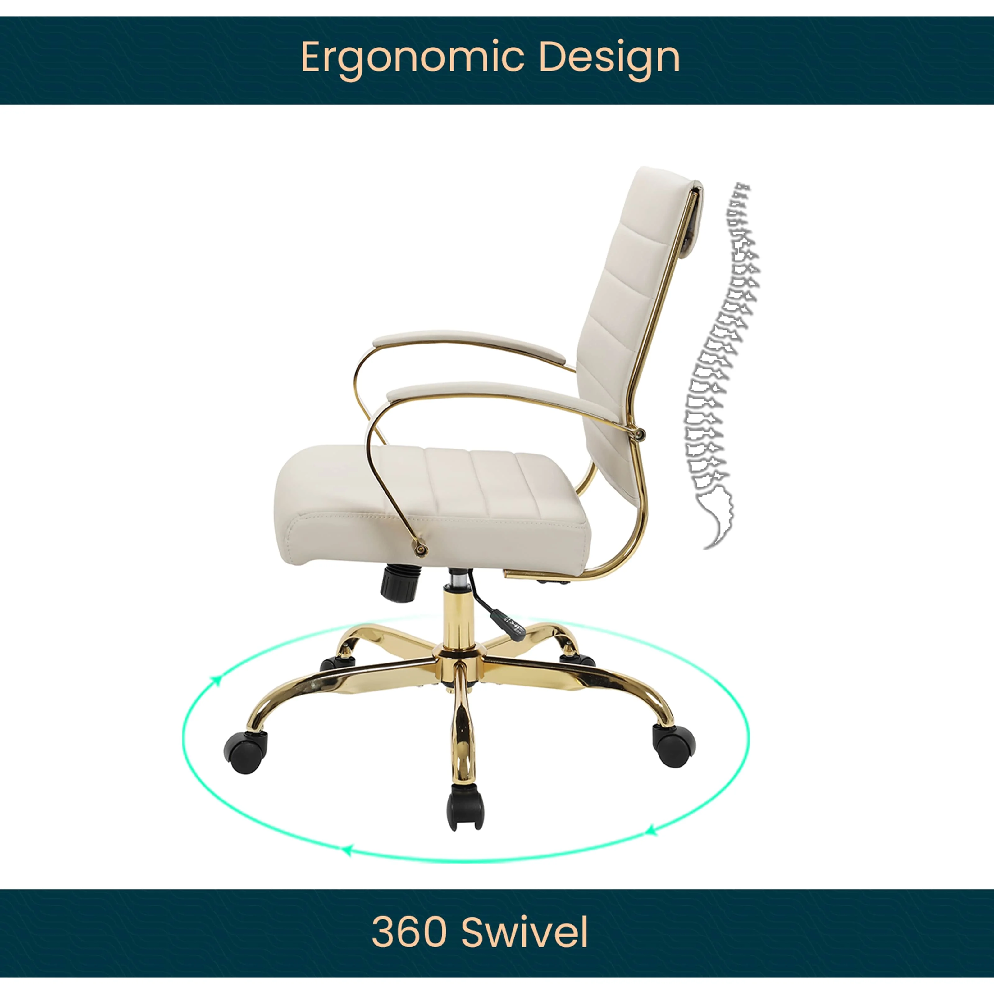 Benmar Home Leather Office Chair With Gold Frame